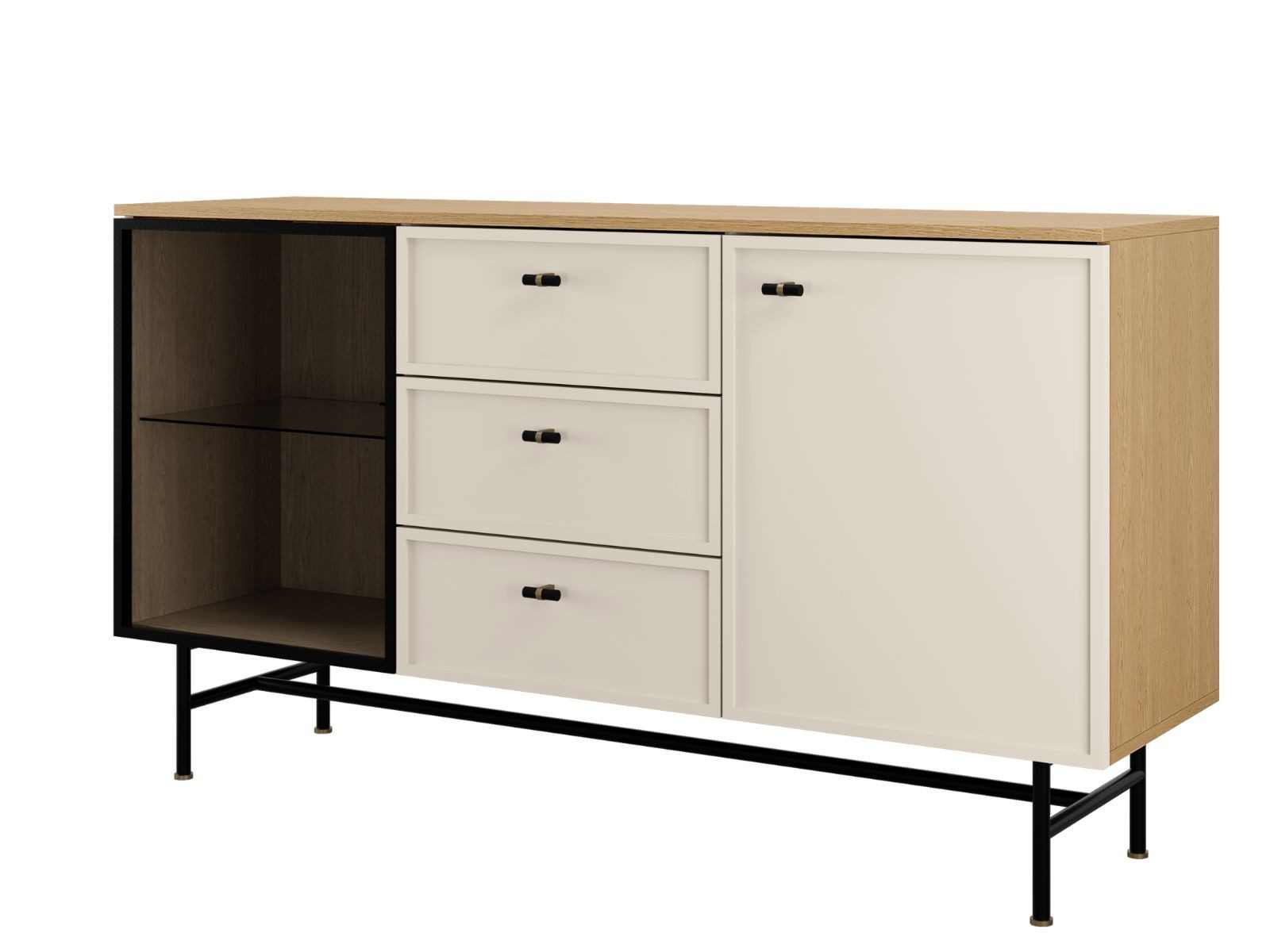 Compleo Kommode 150 cm breit, Sideboard japandi ESTI, Elegant design, LED-Beleuchtung als Option
