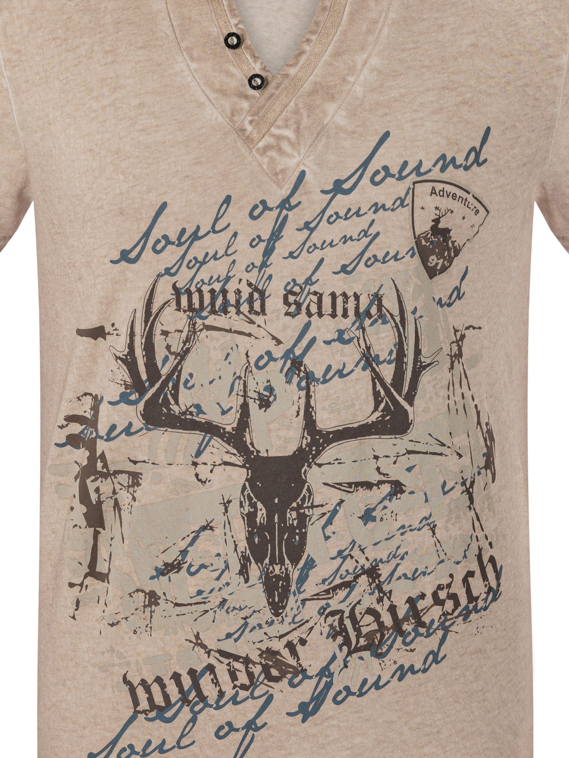 FUCHS T-Shirt Trachten T-Shirt 100 Sigi aus % sand Baumwolle