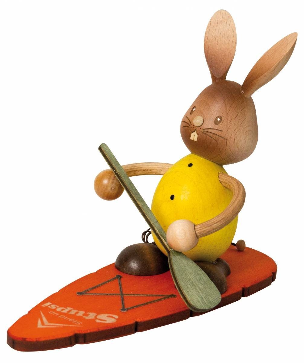 Kuhnert Dekofigur Kuhnert Osterhase Stupsi auf Stand up Board, Handarbeit aus dem Erzgebirge