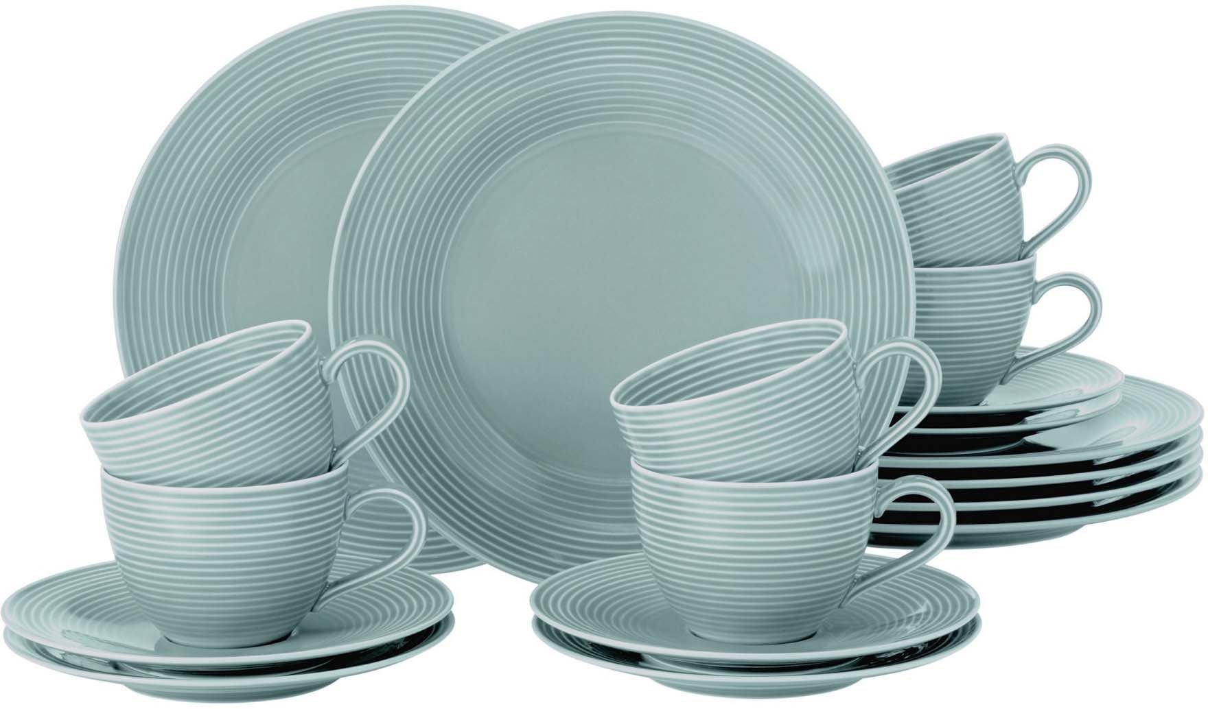 Seltmann Weiden Kaffeeservice Geschirr-Set, Service Beat (18-tlg), 6 Personen, Porzellan, Тарелки, Чашки, Untertassen, Rillendekor, 18 Teile, für 6 Personen