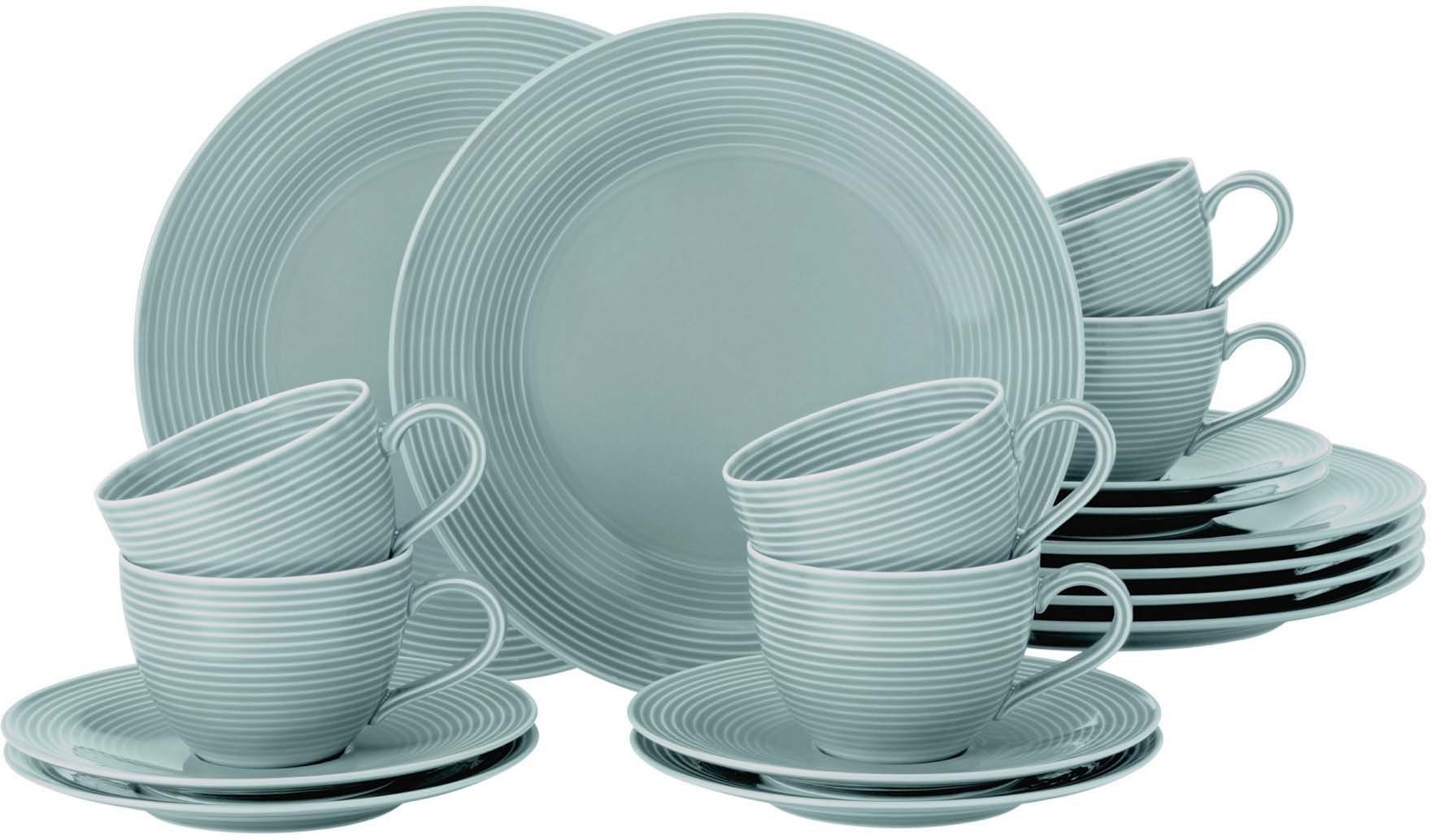 Seltmann Weiden Kaffeeservice Geschirr-Set, Service Beat (18-tlg), 6 Personen, Porzellan, wunderschöne Farbglasur, Made in Germany, 18 Teile, für 6 Personen arktisblau