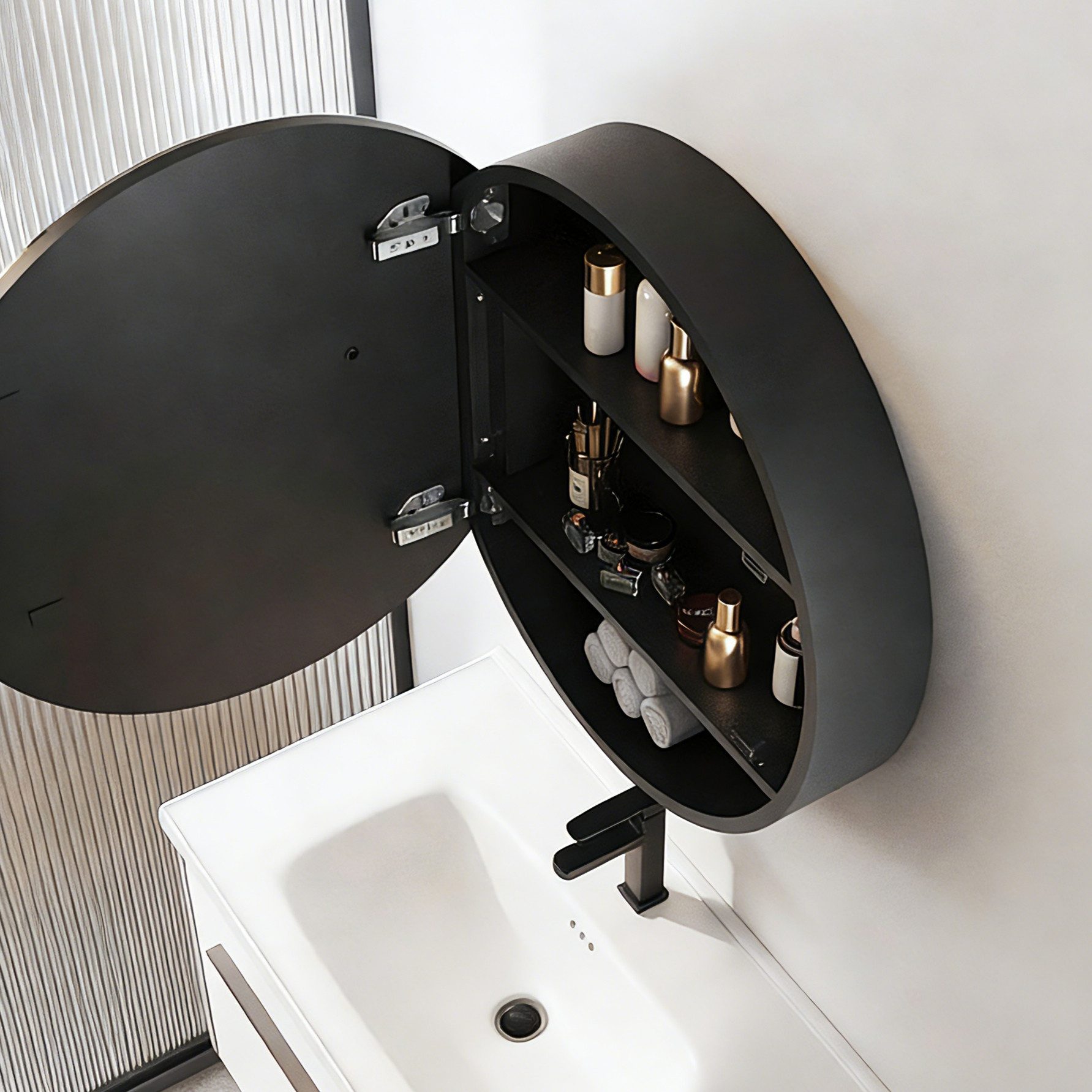 Badezimmerspiegelschrank Rund 60 mit Beleuchtung Spiegelschrank Badezimmer 3Lichtmodi Dimmbar