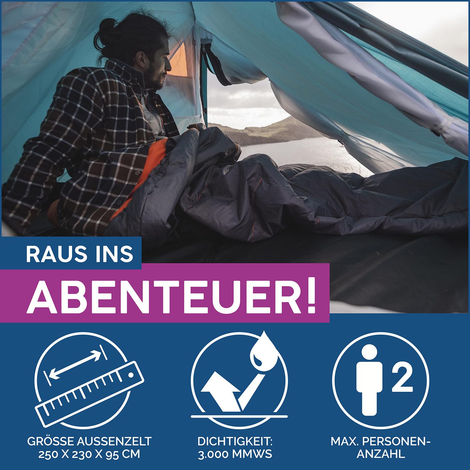 Bestway Tunnelzelt Hike Dome 2, Personen: 2 (Packung, 1 tlg., 250 x 230 x 95 cm), Inkl. Insektenntz, Innentaschen und Tragetasche