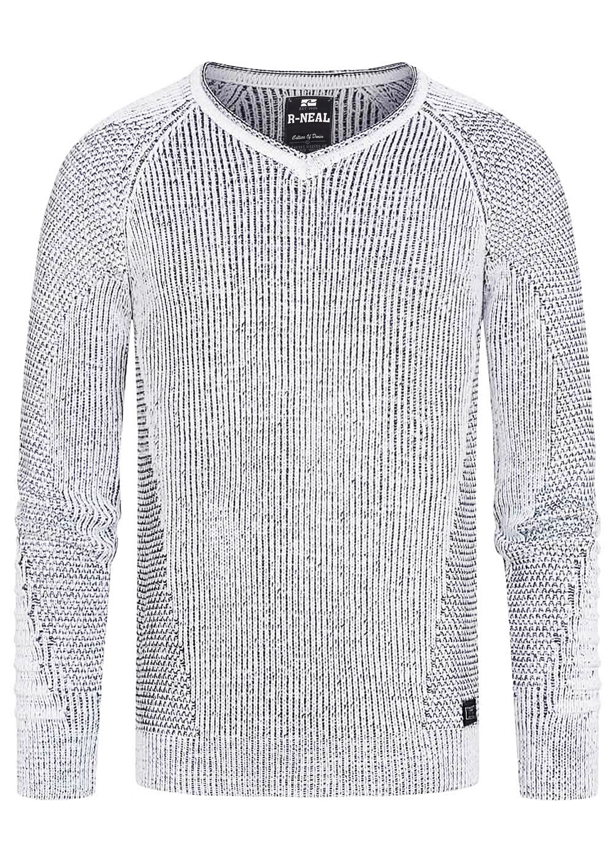 R-NEAL V-Ausschnitt-Pullover V-Neck Ripped Grobstrick Pullover Slim Fit Str günstig online kaufen