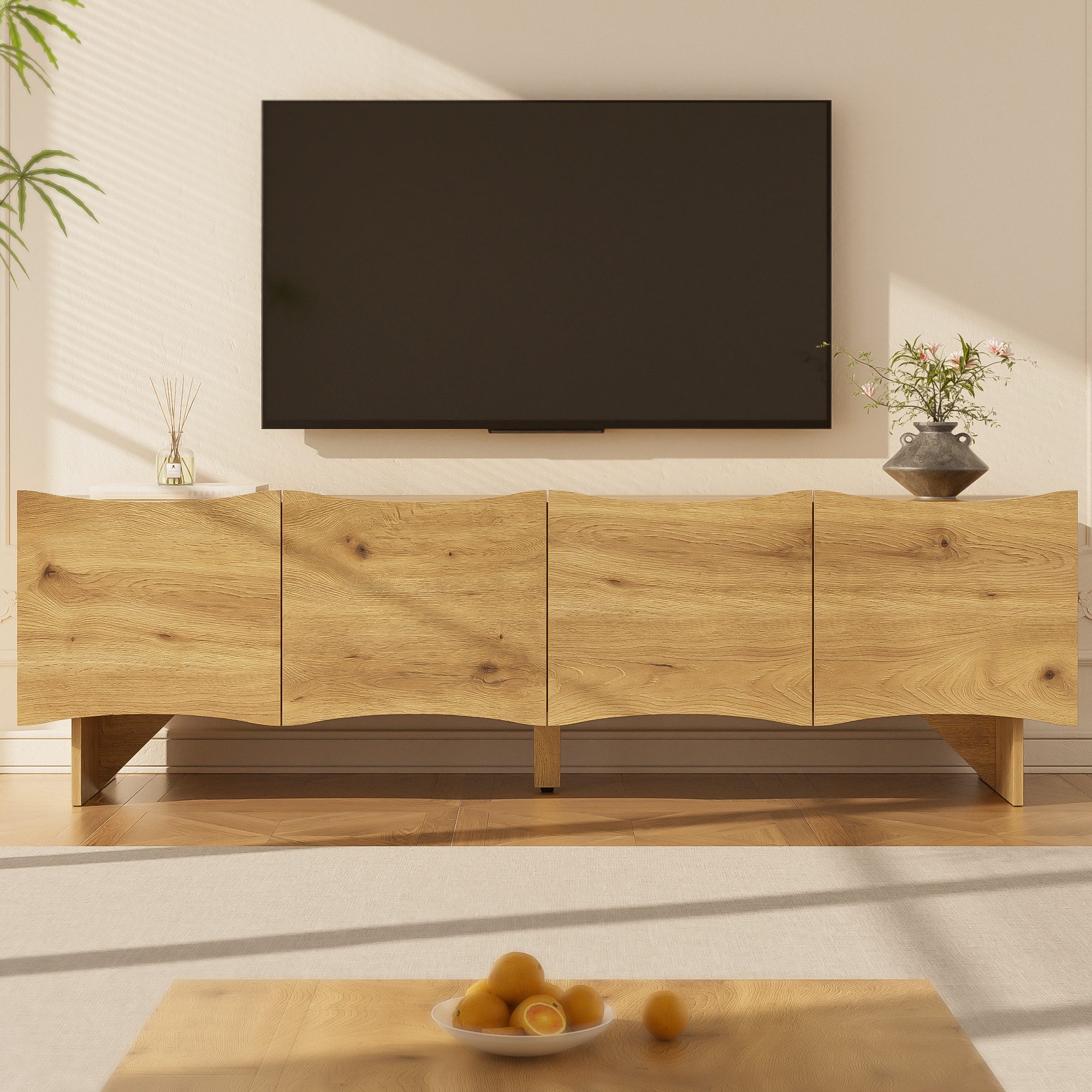 Merax Lowboard in Holzoptik mit Wellenmuster (1 St), TV-Schrank mit 4 Türen günstig online kaufen