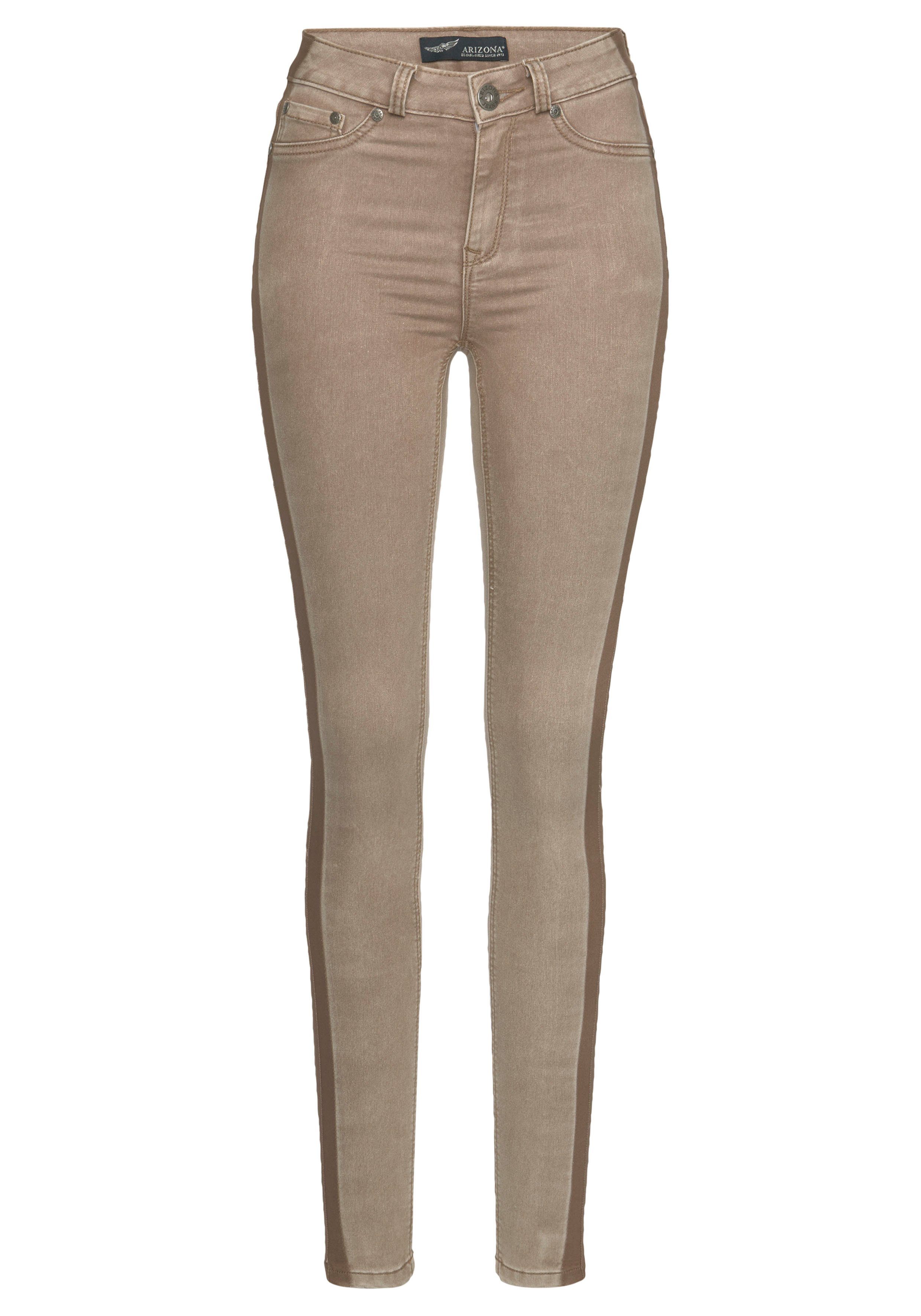 Skinny-fit-Jeans Stretch beige seitlichem Arizona mit Ultra High Streifen Waist