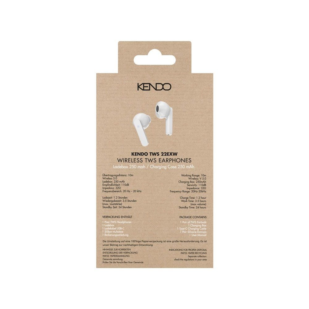(Bluetooth, USB-C) In-Ear Kopfhörer kabellos, TWS weiß 22EXSW wireless Kendo In-Ear-Kopfhörer