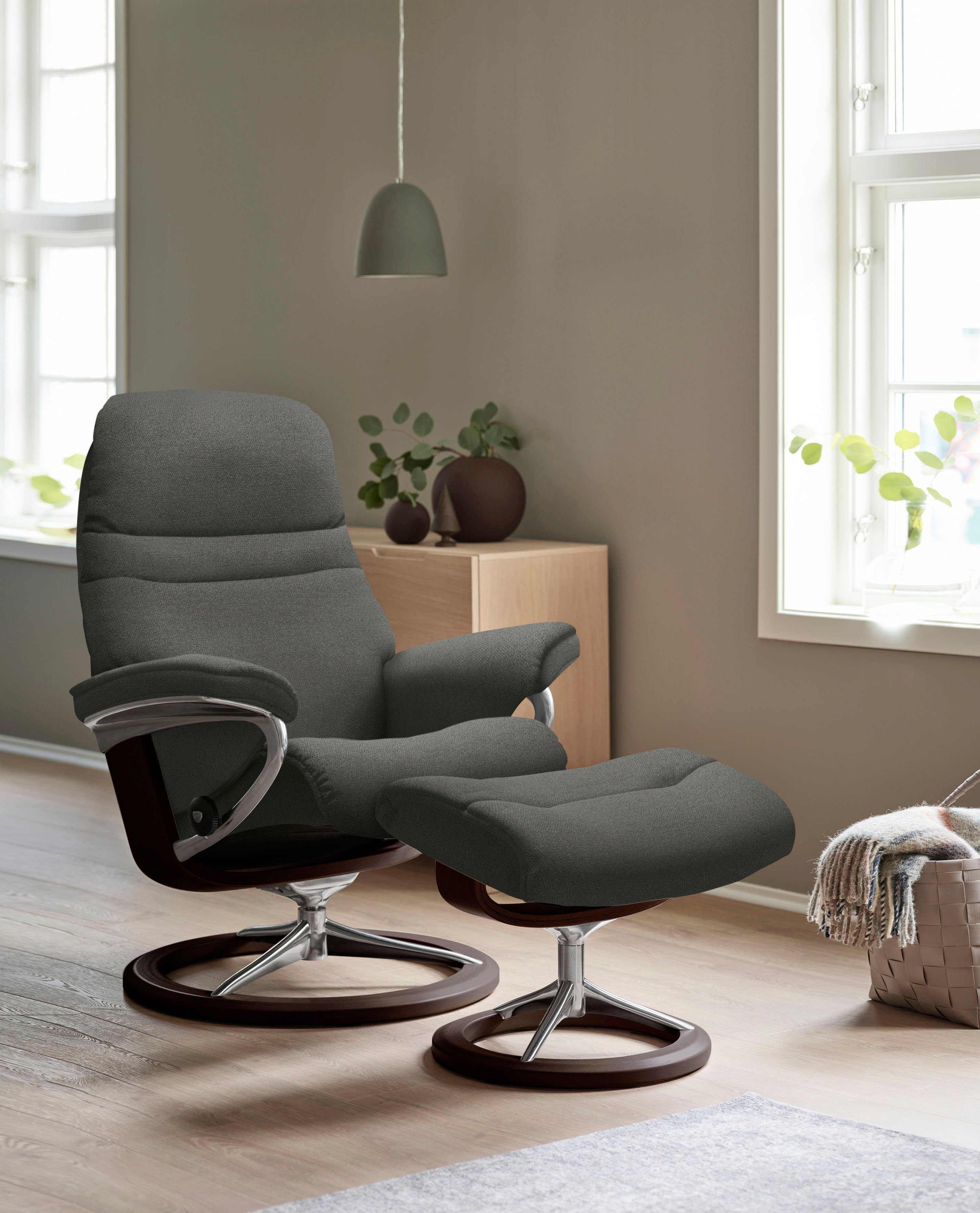 L, mit Relaxsessel Braun Stressless® Signature (Set, Hocker), mit Sunrise Base, Relaxsessel Größe Gestell