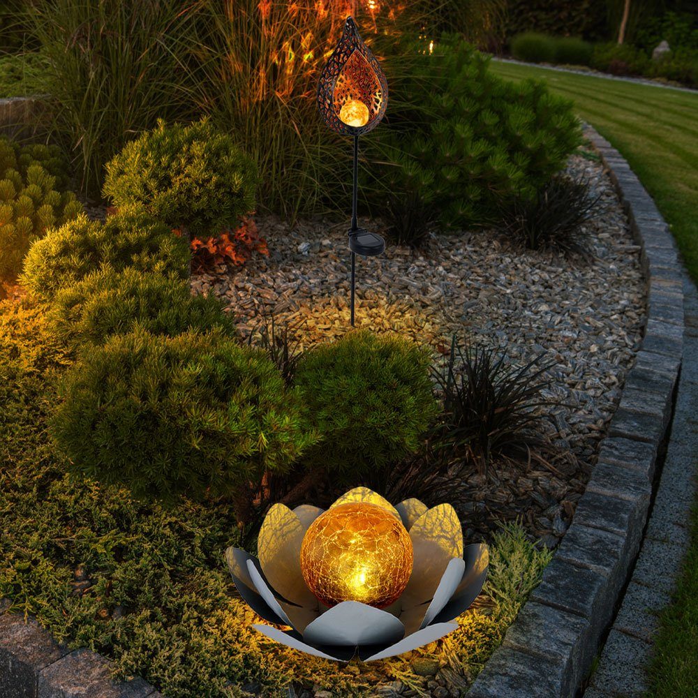 fest Warmweiß, Flamme Solarleuchte, orientalisch LED-Leuchtmittel etc-shop verbaut, Solarlampe LED Lotusblume Solarleuchte Garten