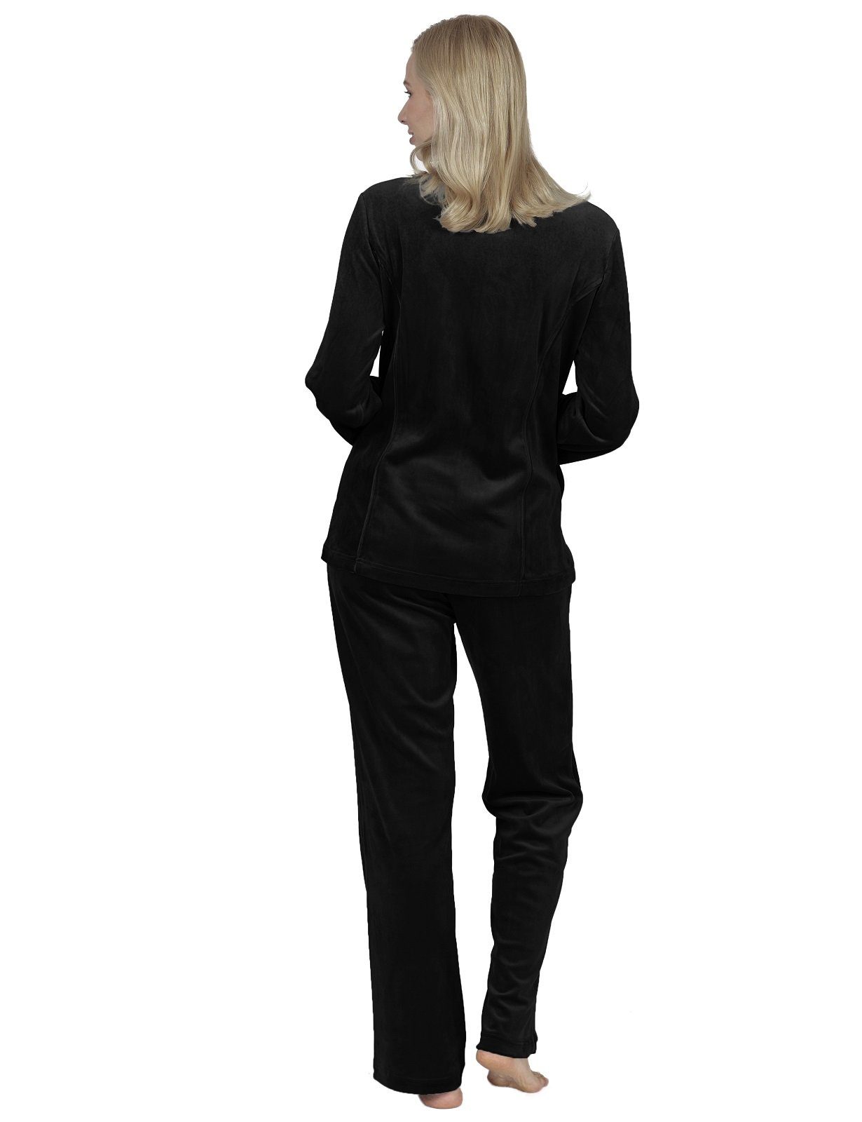 Schwarz Nicki Homewear Hausanzug Freizeitanzug mit RAIKOU Hausanzug Reißverschluss Damen Paillettenreihen