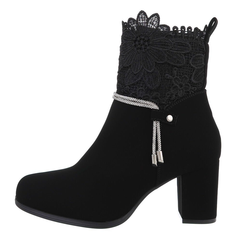 Ital-Design Damen Elegant High-Heel-Stiefelette Blockabsatz High-Heel Stiefeletten in Schwarz