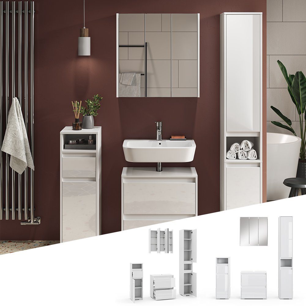 Vicco Badmöbel-Set Majest, Weiß/Weiß Hochglanz, 4 günstig online kaufen
