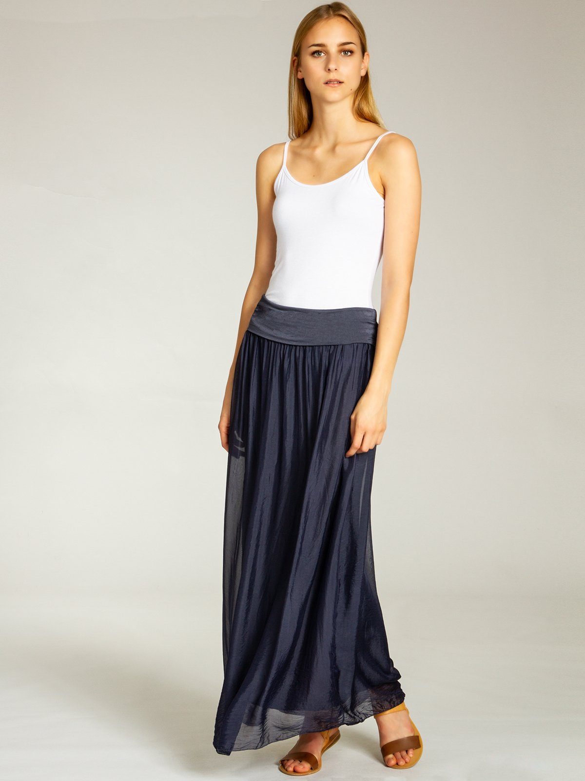 Caspar Faltenrock RO025 eleganter leichter Damen Sommer Rock mit Seidenanteil mit figurfreundlichem Stretch Bund - Made in Italy