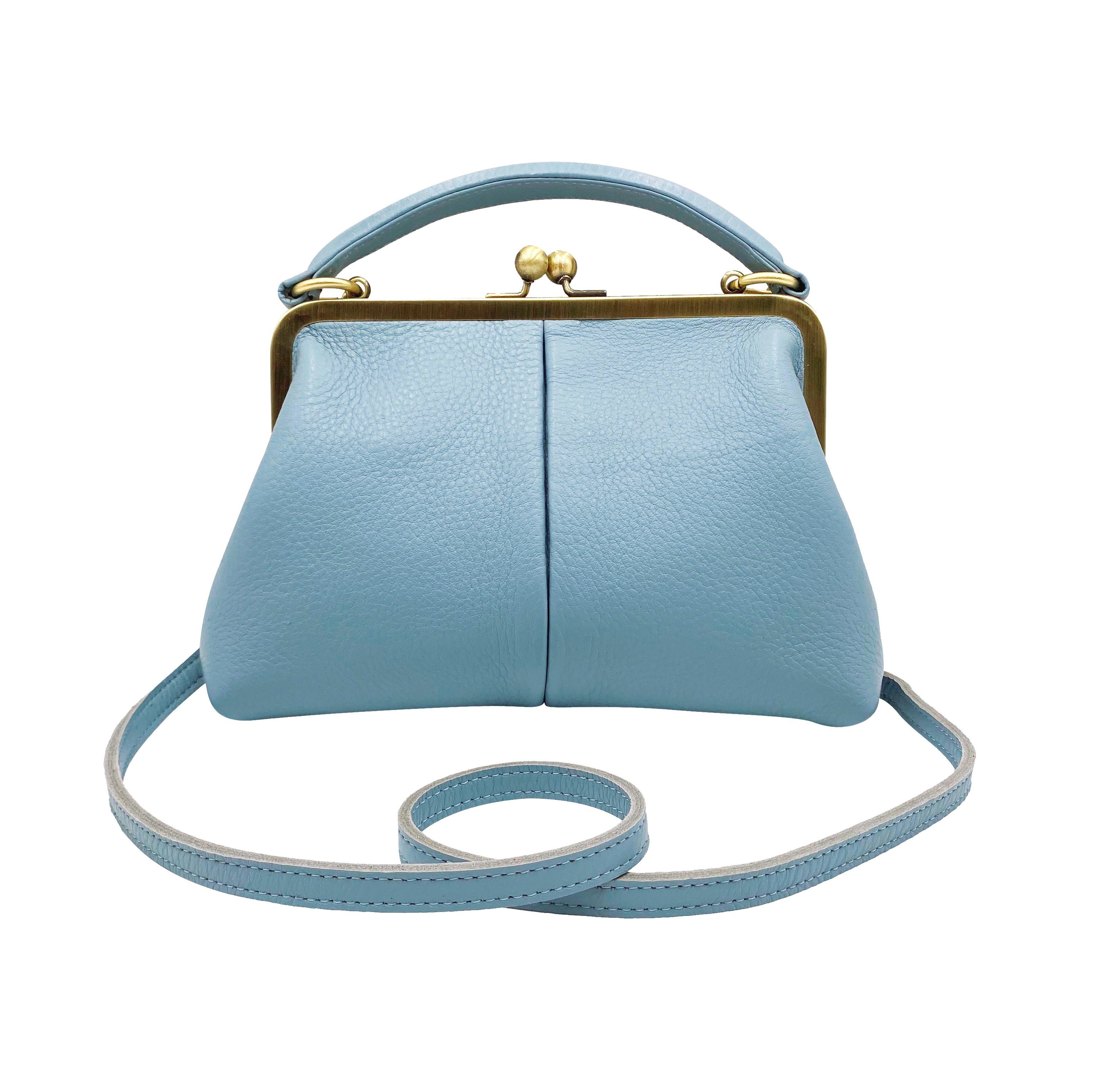 Taschenkinder Handtasche »Kleine Umhängetasche "kleine Olive" in hellblau,  Bügeltasche, Retro«, Echtes Leder