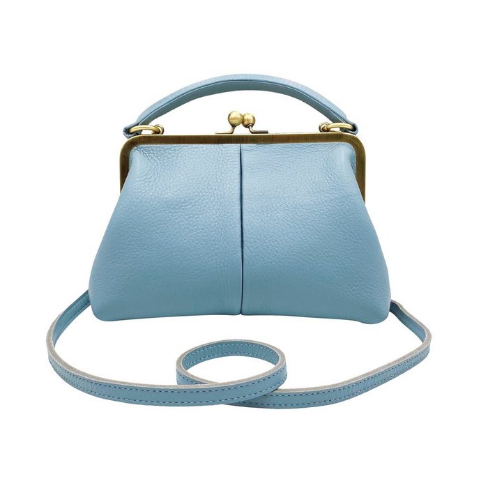 Taschenkinder Handtasche Kleine Umhängetasche "kleine Olive" in hellblau Bügeltasche Retro Echtes Leder