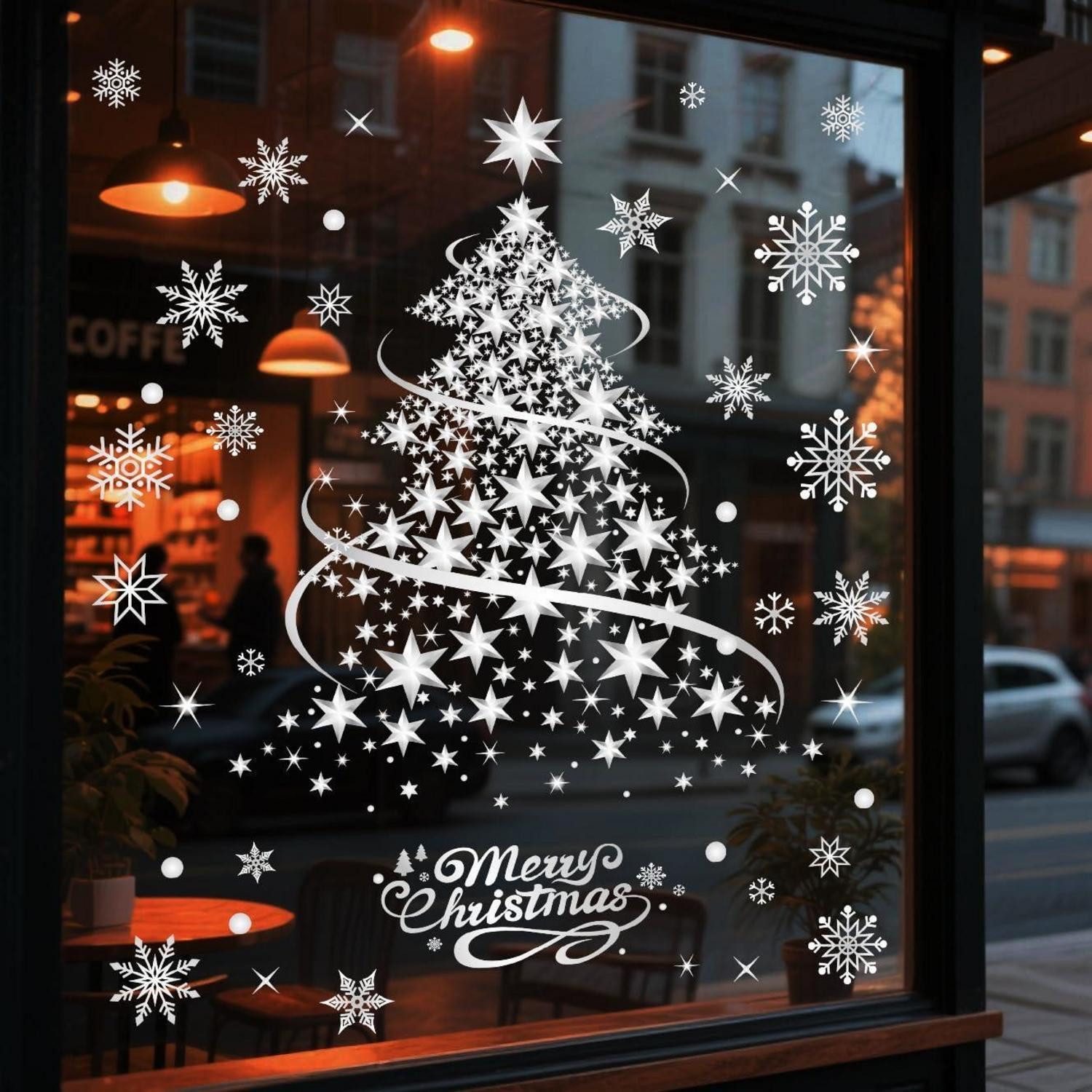 LuxusKollektion Fensterbild Fensterbilder Weihnachten Silber Schneeflocken 2Stk 35x50cm