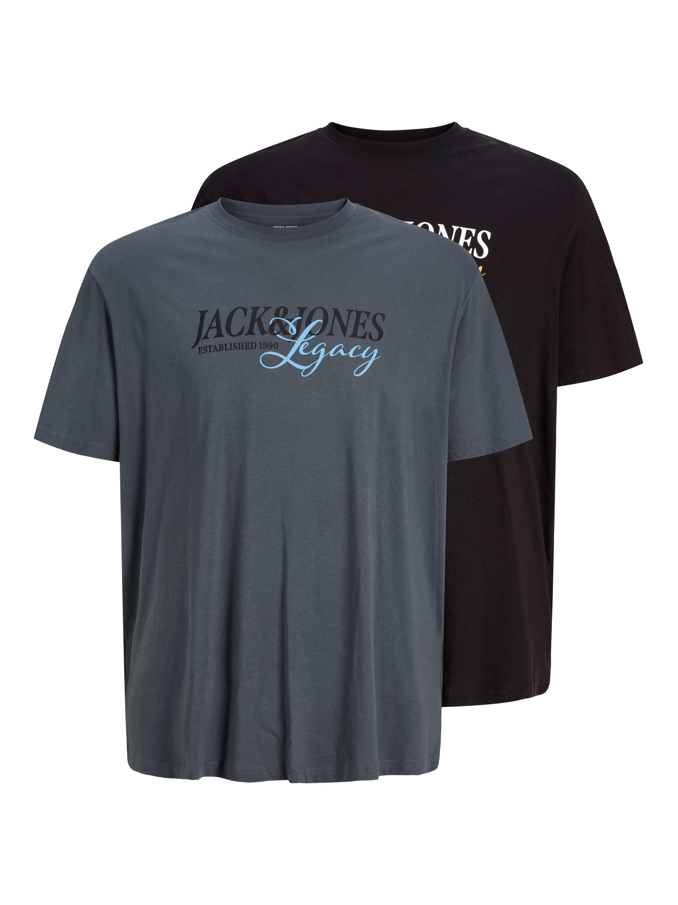 Jack & Jones PlusSize T-Shirt JJJADE TEE SS CREW NECK BF 2PK MP PLS (Packung, 2-tlg) Baumwolle, Frontdruck, Kurzarm