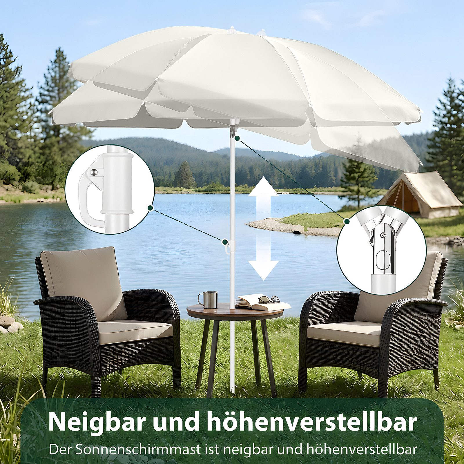 SUNULA Sonnenschirm 160 cm Balkonschirm Strandschirm knickbar mit Bodenhülse & Schutzhülle, Höhenverstellbar und Neigbar, UV-Schutz 50+ – Bild 3 von 5