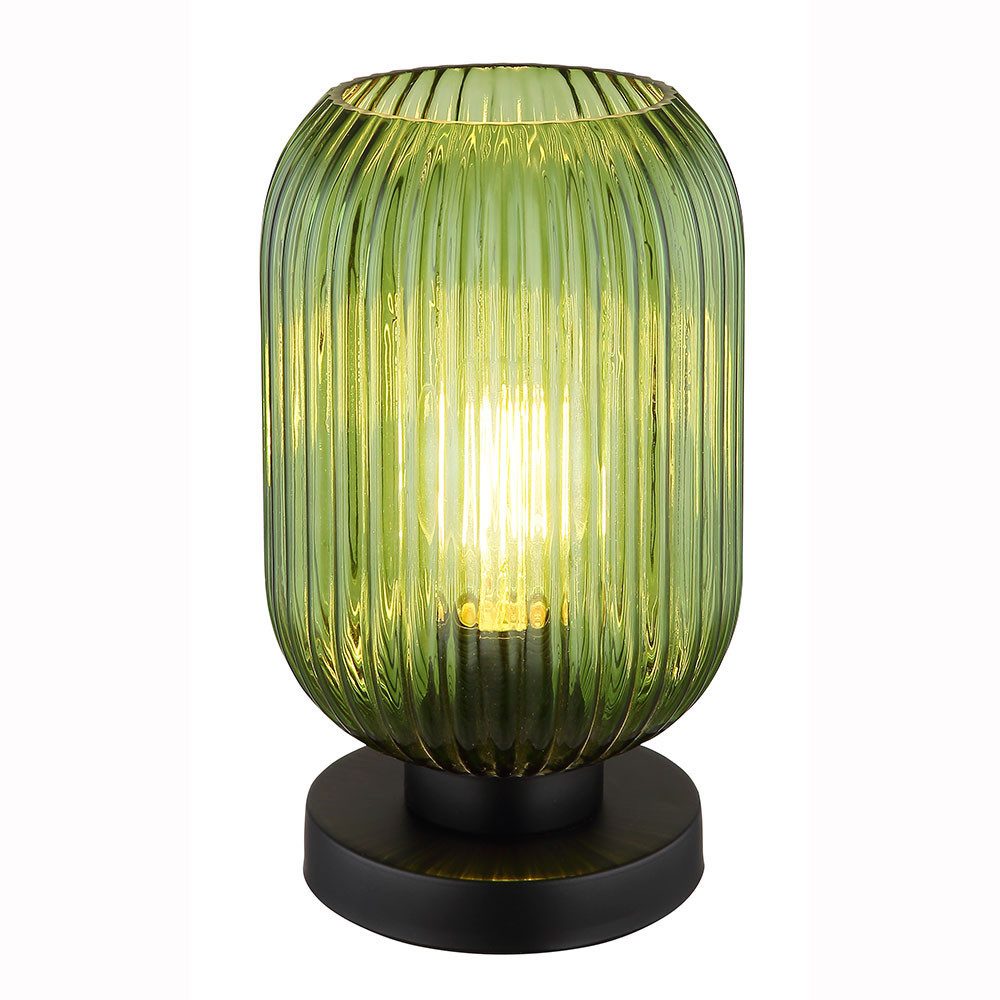 GLOBO LIGHTING Schreibtischlampe, Leuchtmittel inklusive, Warmweiß, LED Tischleuchte Nachttischlampe Metall schwarz Glas grün H 24 cm