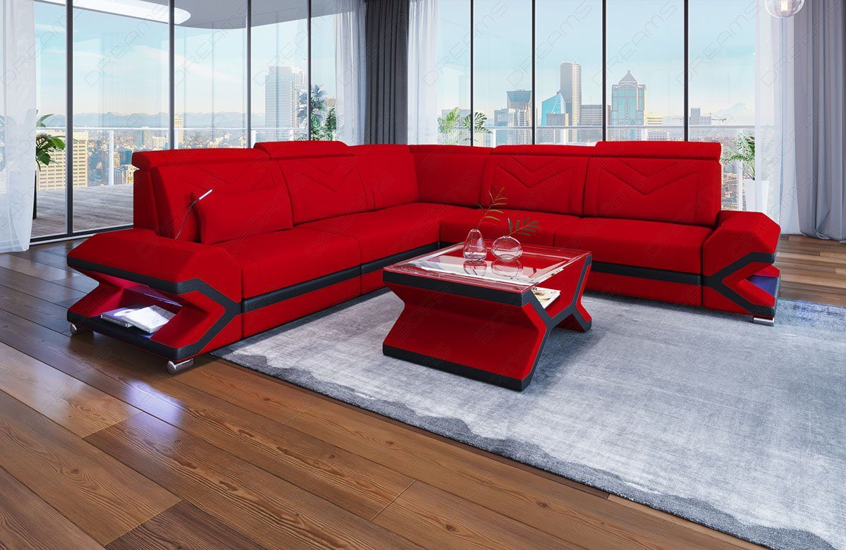 Sofa Dreams Ecksofa Stoffsofa Couch Stoff Polstersofa Sorrento L Form, mit LED, ausziehbare Bettfunktion, Designersofa