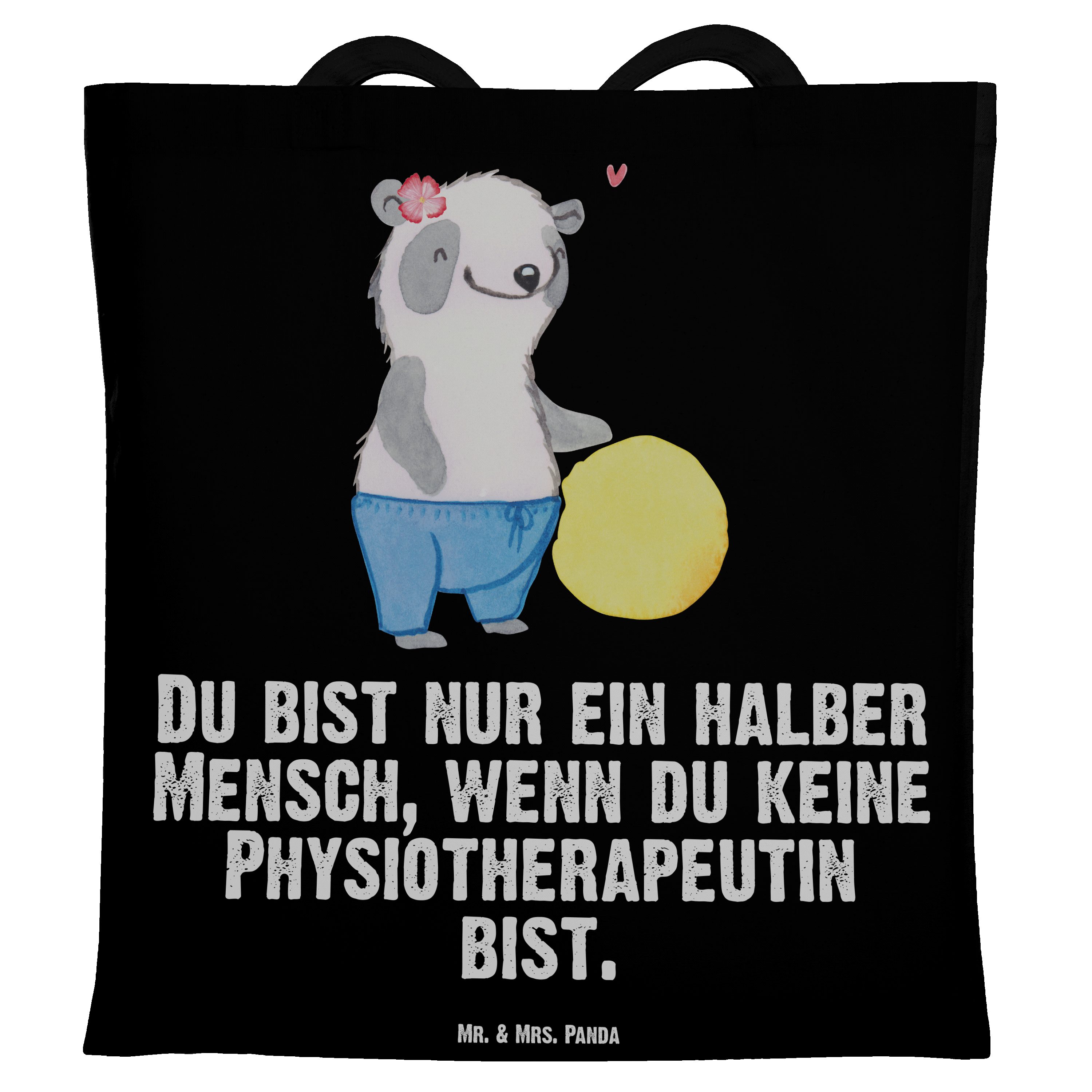 Mr. & Mrs. Panda Tragetasche Physiotherapeutin mit Herz - Schwarz - Geschenk, Jutebeutel, Danke, B (1-tlg)