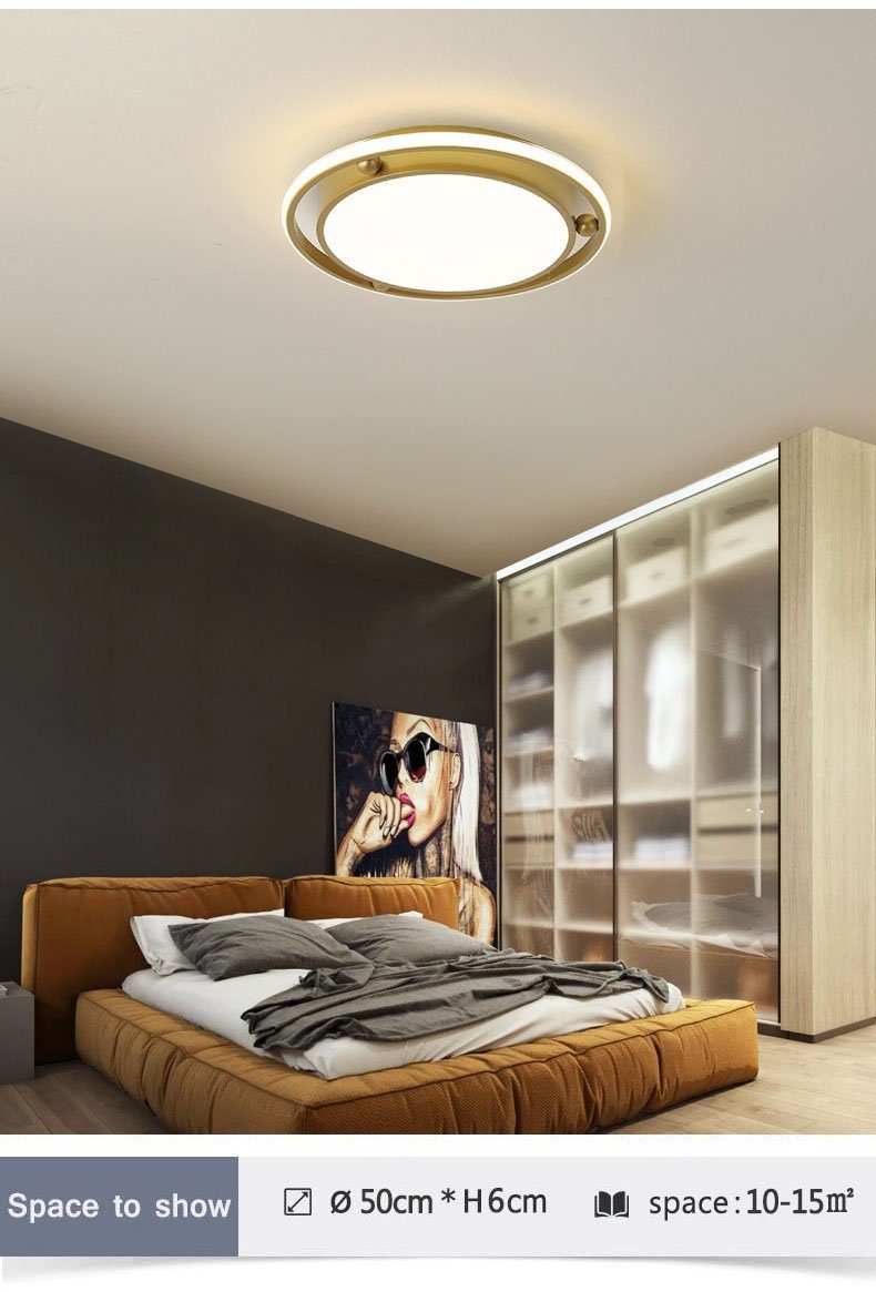 Dimmbar Modern Deckenleuchte mit LED Schlafzimmer, integriert, dimmbar 38W Fernbedienung Warmweiß/Neutralweiß/Kaltweiß, stufenlos Deckenleuchten fest Golden LED Daskoo LED Deckenlampe