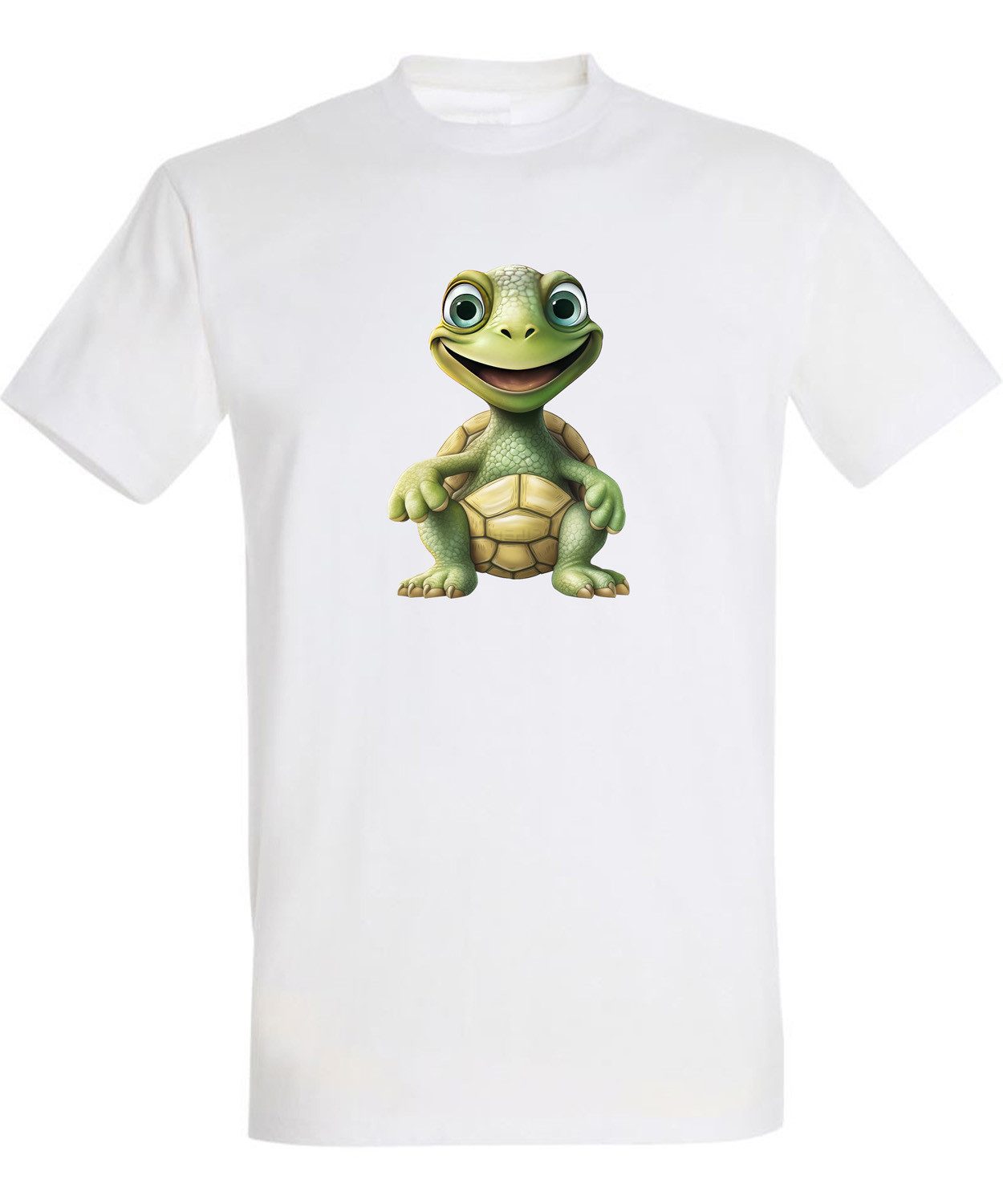 MyDesign24 T-Shirt Herren Print Shirt - Cartoon Schildkröte Brustprint Baumwollshirt mit Wildtier Aufdruck Regular Fit i279