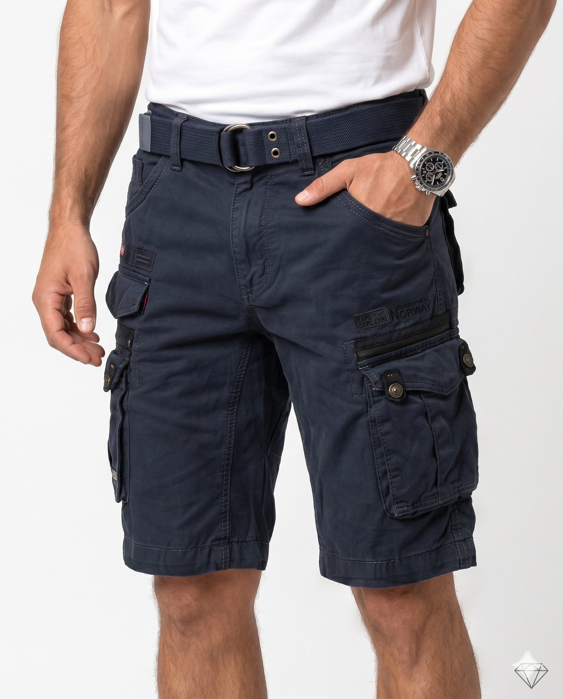 geographical norway Cargoshorts Herren – Kurze Hose aus Baumwolle, Regular Fit (Packung, 1-tlg) Bermuda Shorts mit Gürtel & Cargotaschen, Größe S–5XL