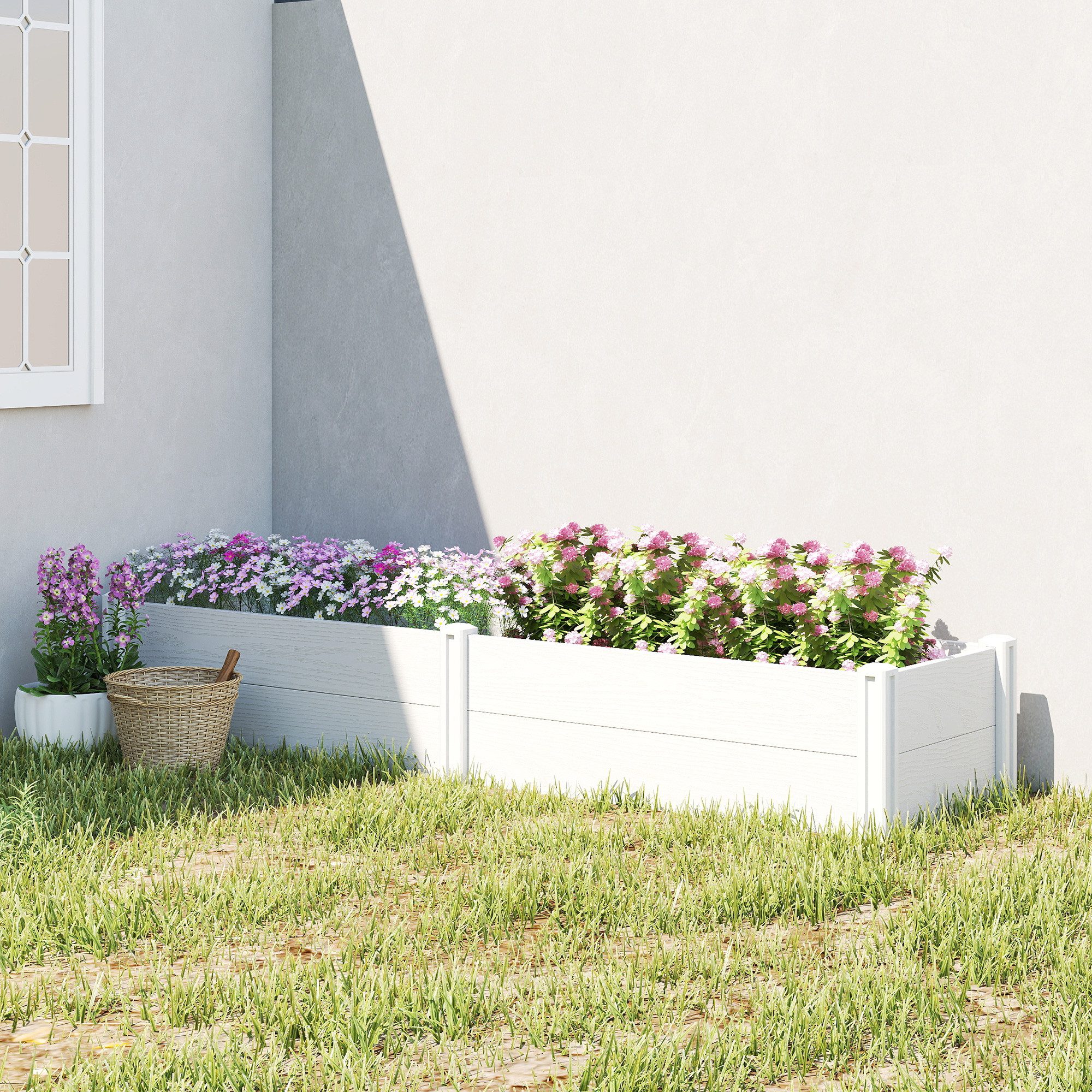 Outsunny Hochbeet Kunststoff, Steckbar Gartenbeet mit DIY-Montage Blumenkasten (Frühbeet, 1 St., Pflanzbeet), 197 x 54 x 33 cm für Garten Balkon, Blumen, Pflanzen, Gemüse