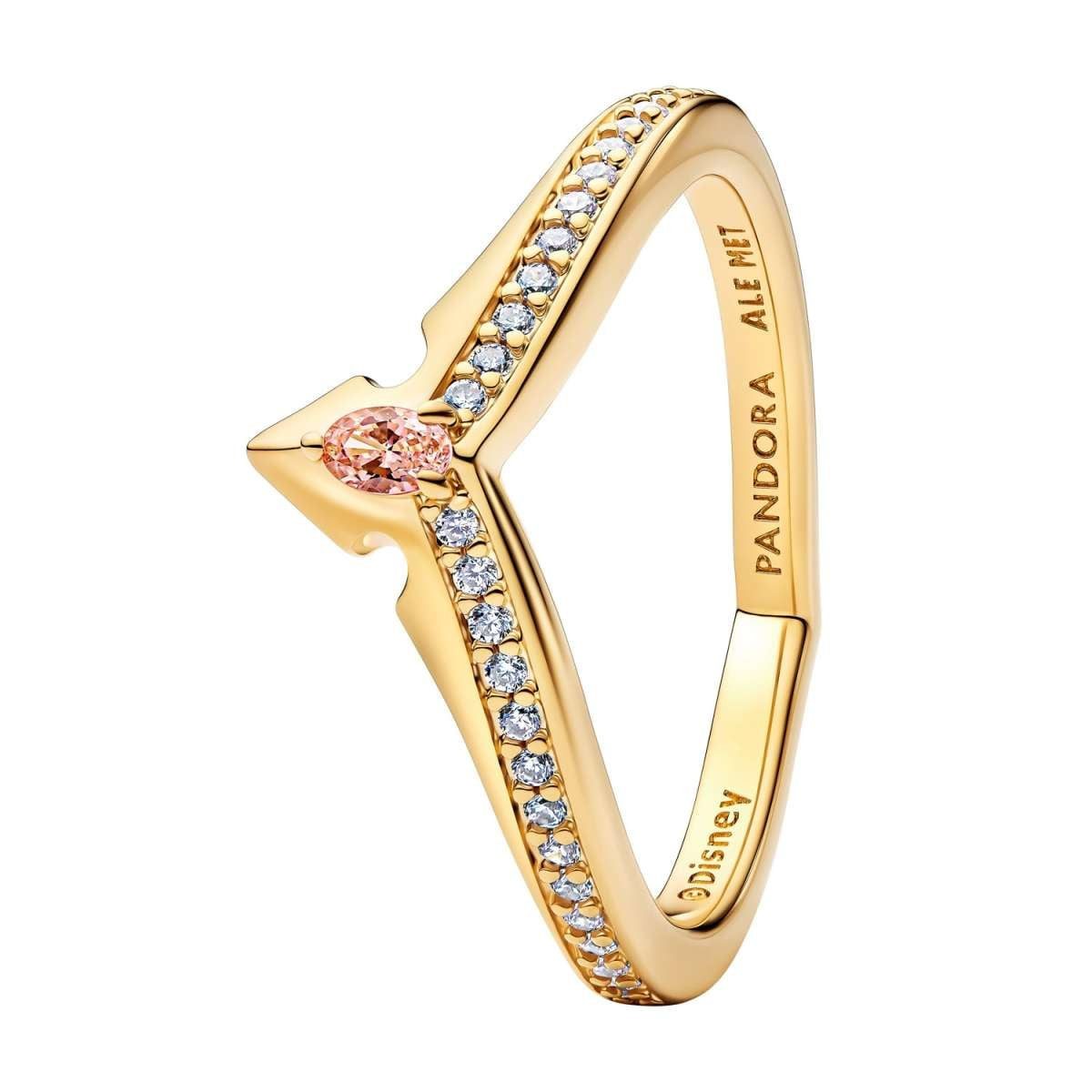 Pandora Fingerring 164334C01, Damenring Disney Prinzessin Aurora Tiara Goldfarben