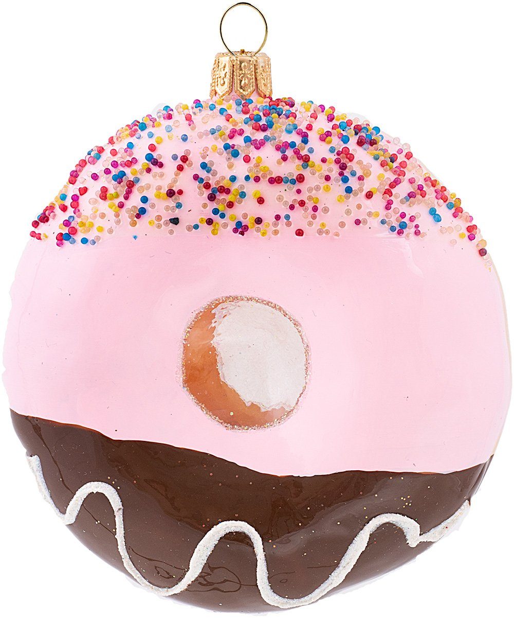 IMPULS Christbaumschmuck, Christbaumschmuck Glas Donut mit bunten Streuseln 6cm rosa