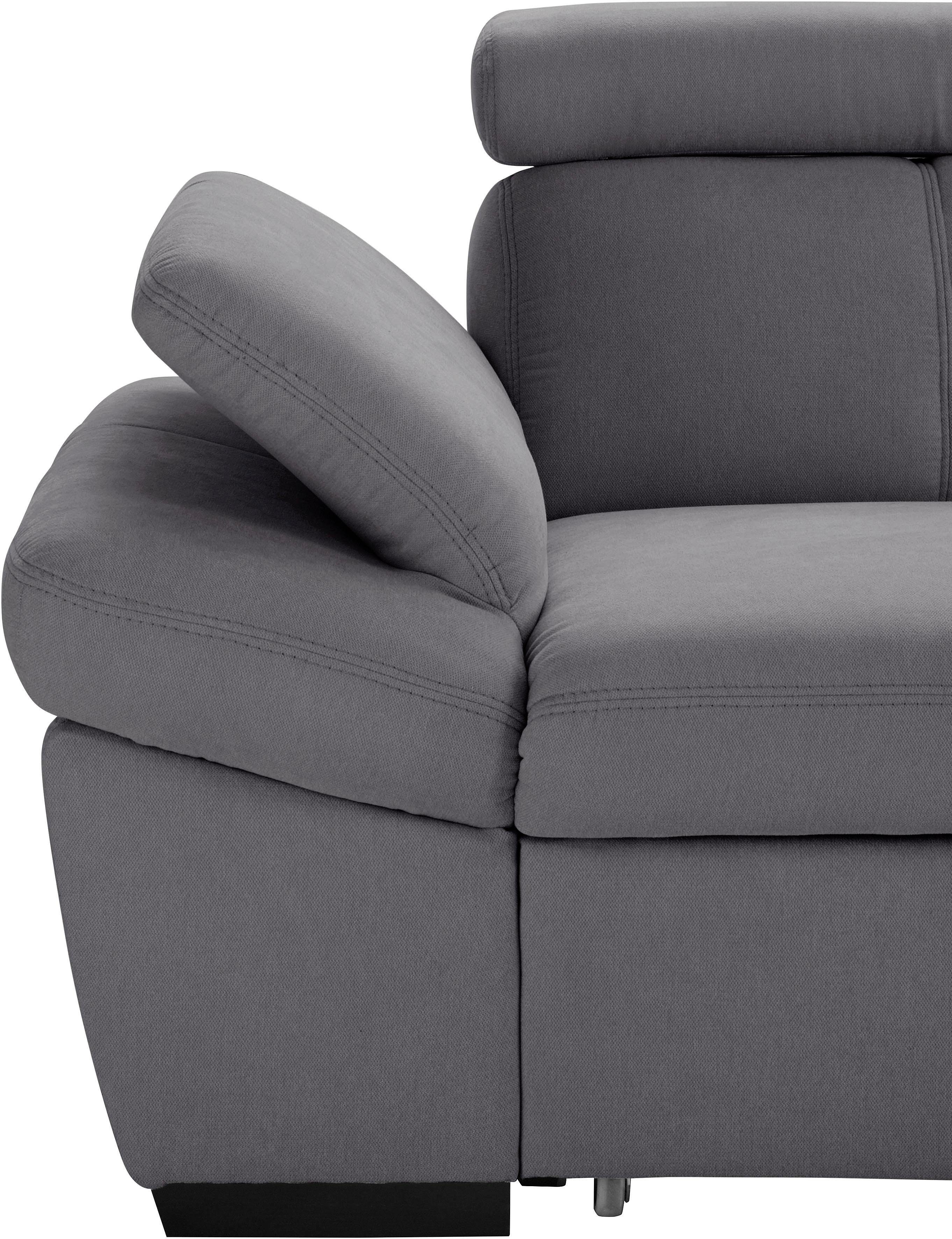 exxpo - sofa fashion Ecksofa Salerno, inkl. Arm-& Kopfteilverstellung, bequem, Breite 280cm, L-Form, wahlweise mit Bettfunktion und Bettkasten, tolle Detailverarbeitung