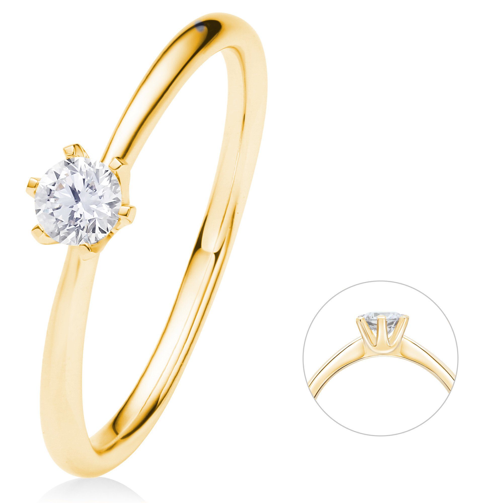 ct ELEMENT Brillant Schmuck 585 ONE Gold Ring Damen Gelbgold, aus Diamantring 0.2 Diamant