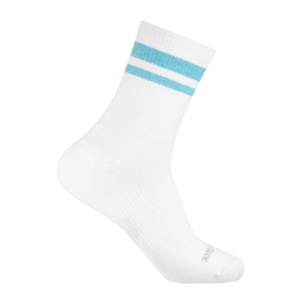Wrightsock Tennissocken Crew Stride (wadenhoch, mitteldick, Anti-Blasen-Socke) weiss/blau