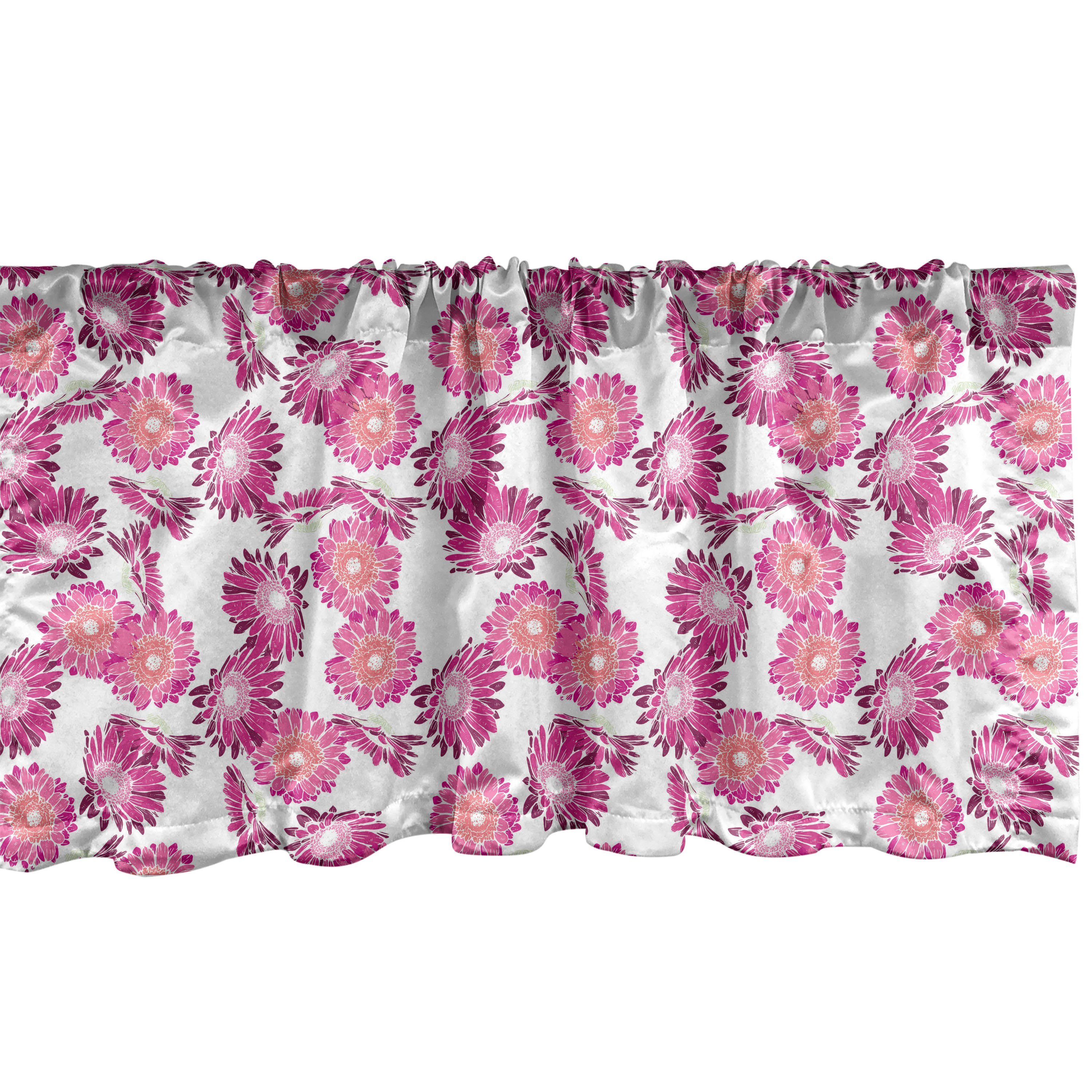 Scheibengardine Vorhang Volant für Küche Schlafzimmer Dekor mit Stangentasche, Abakuhaus, Microfaser, Frühling Pinkish Gerbera-Blüten