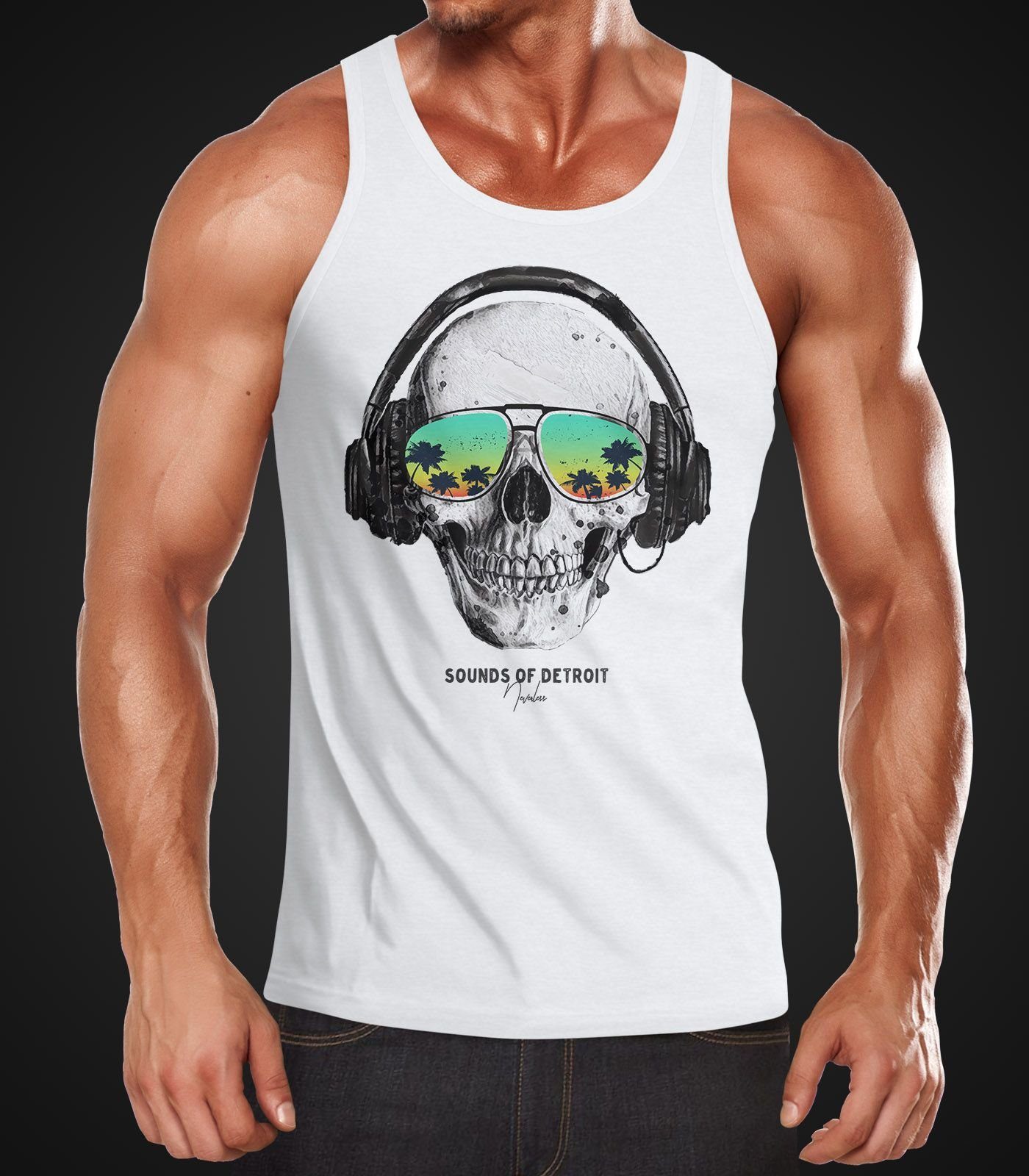 Neverless Tanktop Herren Tank-Top Totenkopf Kopfhörer günstig online kaufen