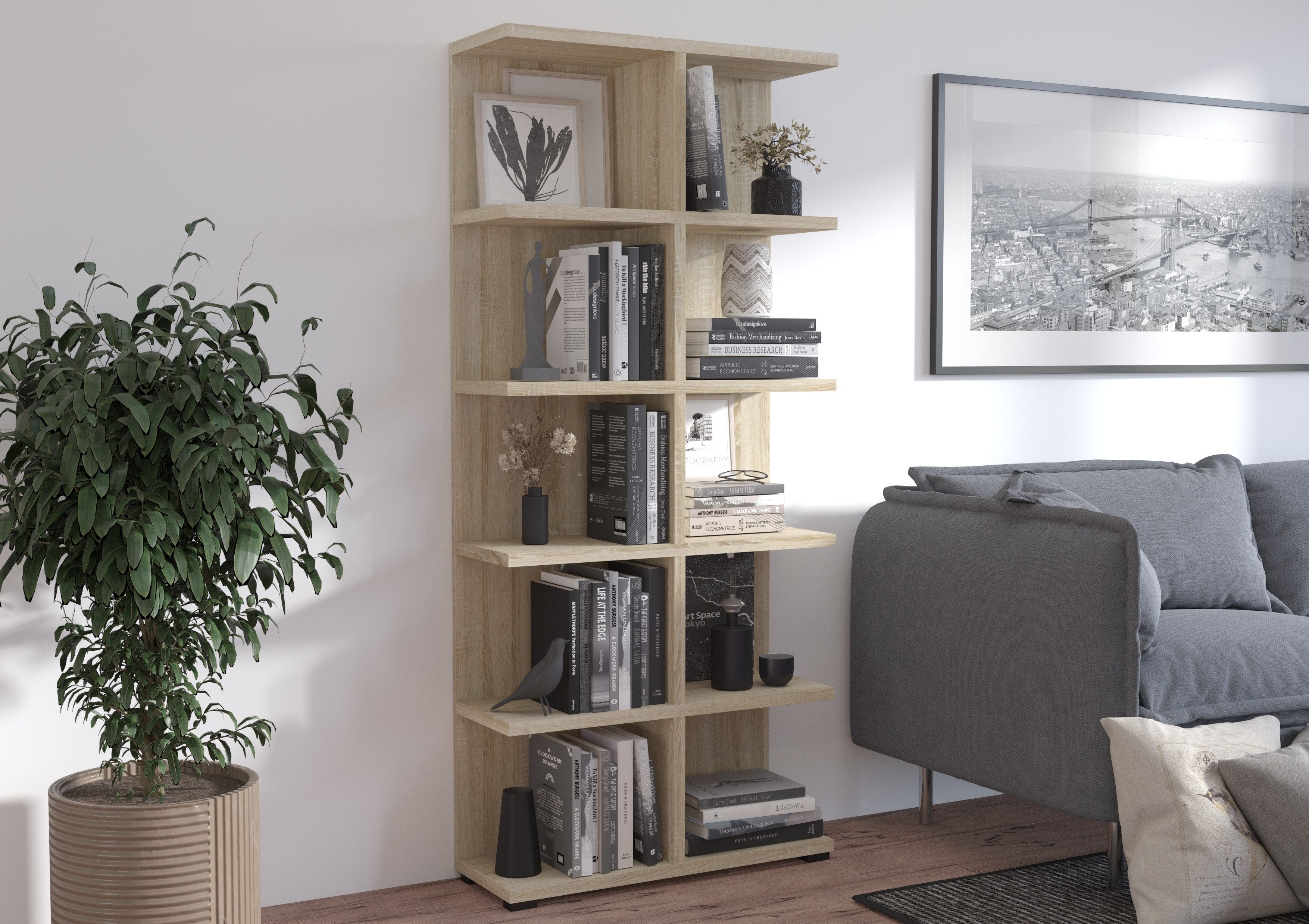 Masseno Bücherregal DUOMO 184 x 83,2 cm Standregal Büroregal Bücherschrank Eiche Sonoma