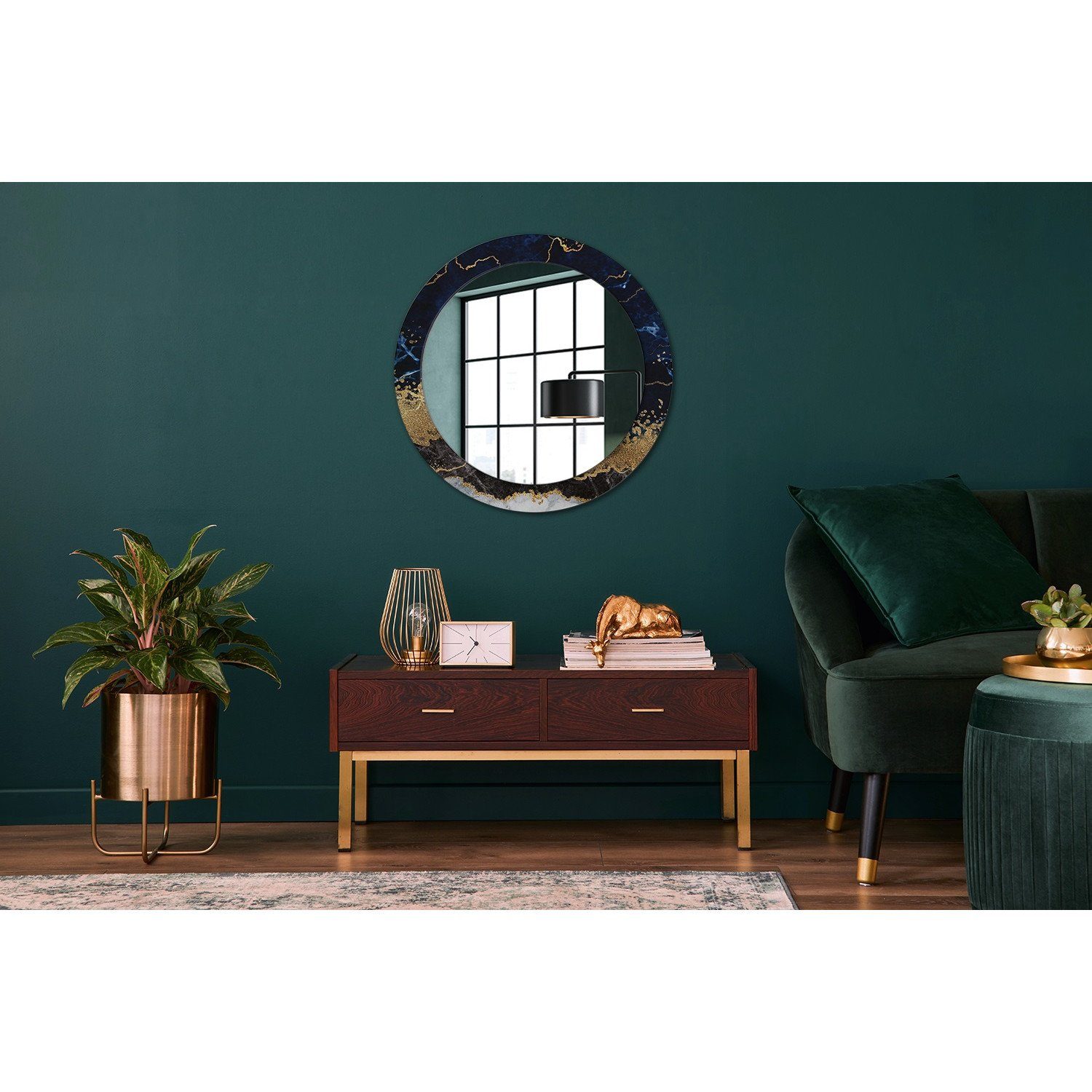 Tulup Dekospiegel mit Aufdruck Badezimmerspiegel Spiegel cm, Wandspiegel Marmor Ø70 Blau Rund: Wohnzimmer Rundspiegel