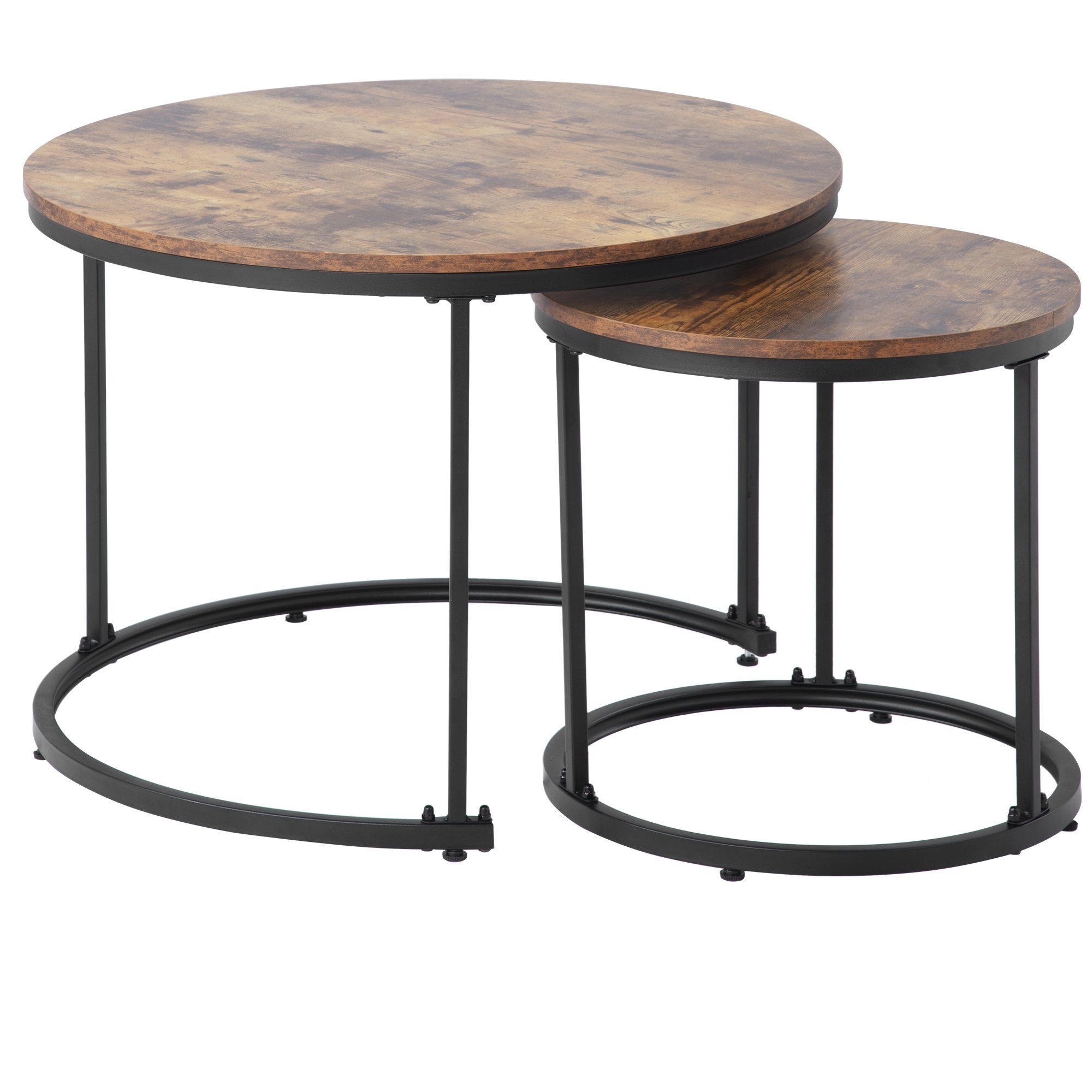 Merax Couchtisch Set rund Satztisch Wohnzimmertisch 1,5 cm Platte, Set rund Satztisch Wohnzimmertisch 1,5 cm Platte, aus Holz, Industrial