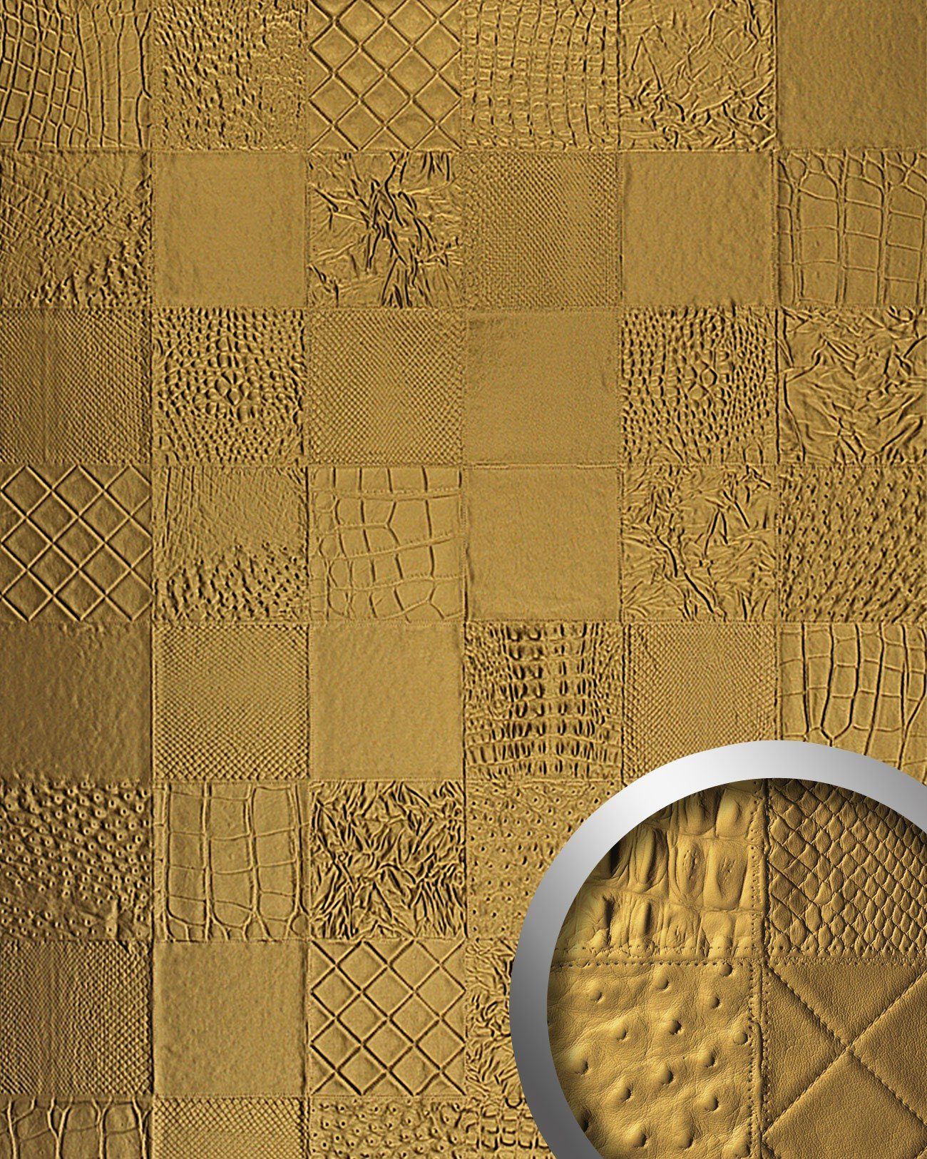 Wallface Wandpaneel 13926-SA, BxL: 100x260 cm, 2.6 qm, (Dekorpaneel, 1-tlg., Wandverkleidung in Leder-Optik) selbstklebend, Gold, metallisch glänzend