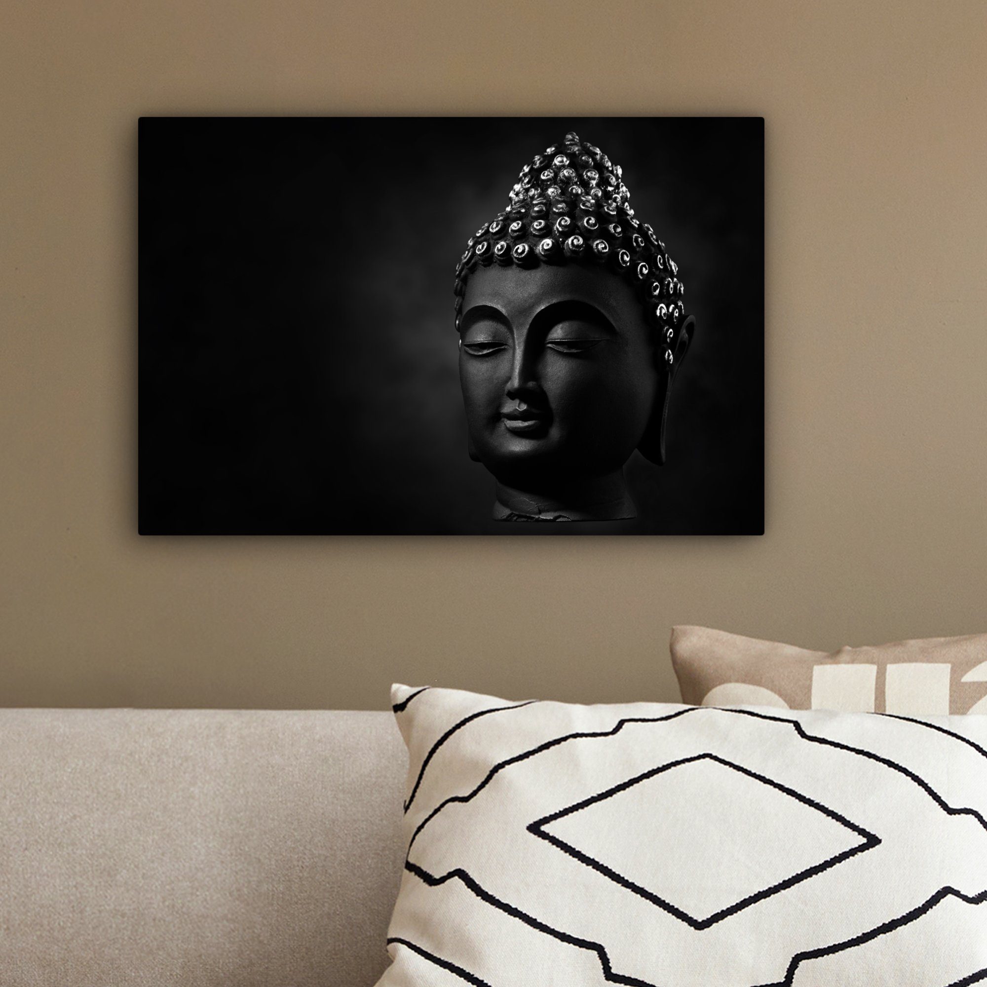 OneMillionCanvasses® Leinwandbild Buddha - Schwarz - Gesicht, Fotodruck (1 St), Leinwand Bilder Klein, Wand Dekoration Aesthetic 30x20 cm – Bild 4 von 5