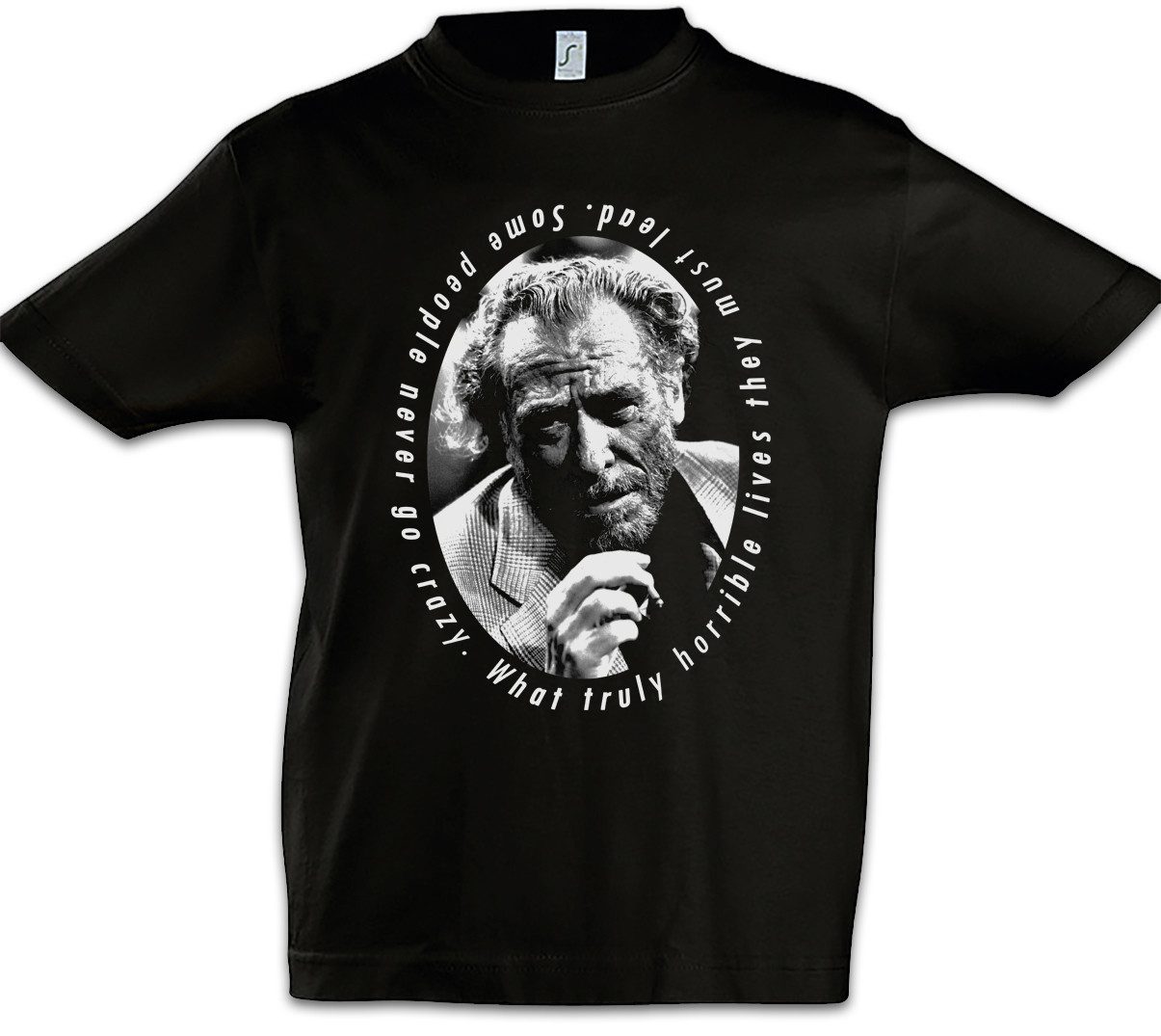 Print-Shirt Charles Bukowski Portrait Kinder T-Shirt Quote Zitat Barfly Poetry USA