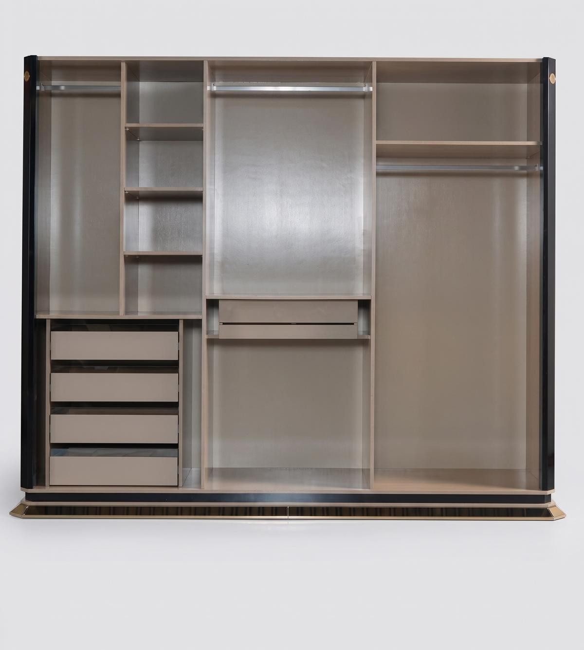 Xlmoebel Kleiderschrank Moderner Kleiderschrank mit Spiegel in Gold und Schwarz für (Kleiderschrank mit Spiegel) Made in Europa
