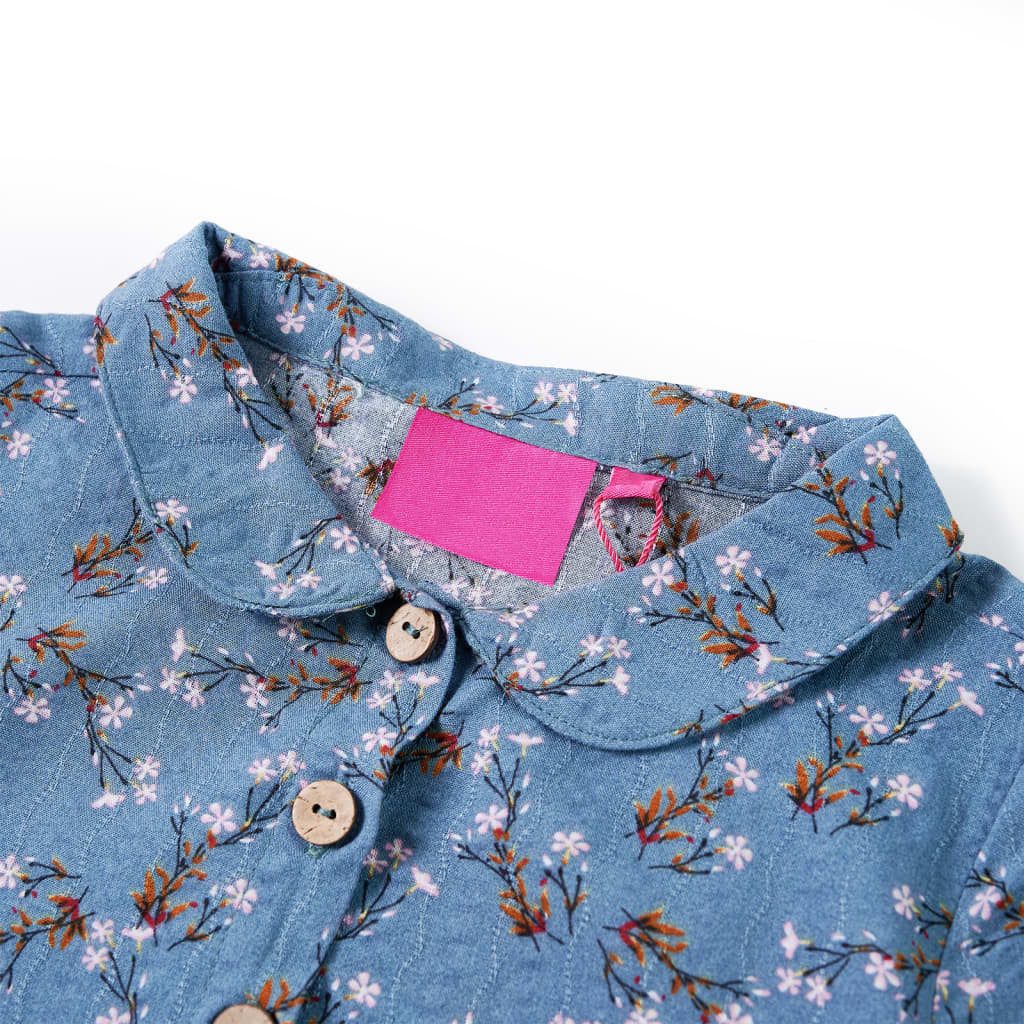vidaXL Druckkleid Kinderkleid mit Langen Ärmeln Petrolblau 92