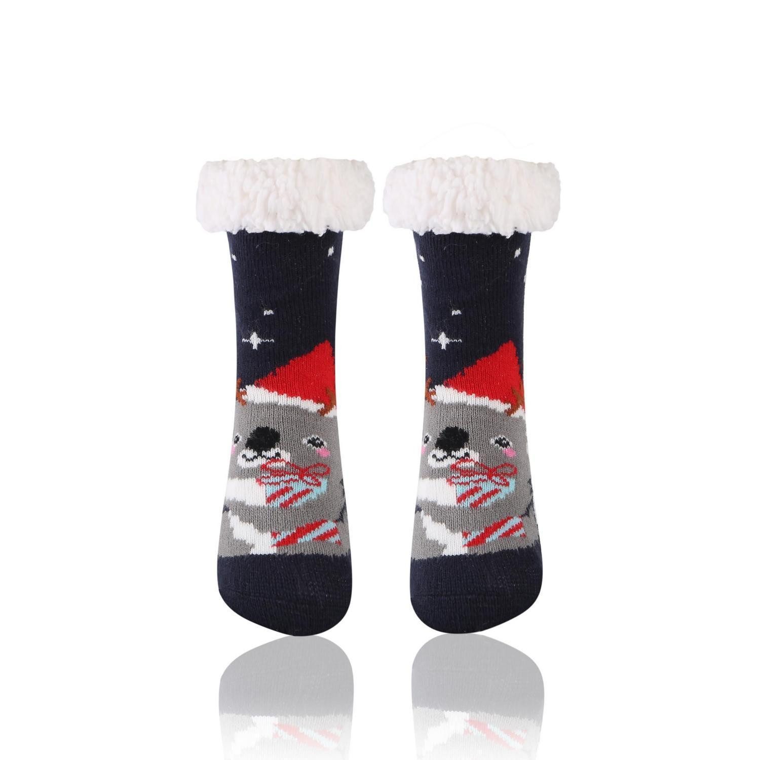 LuxusKollektion Haussocken Kindersocken Thermosocken Faultier Dunkelblau 5-8 Jahre