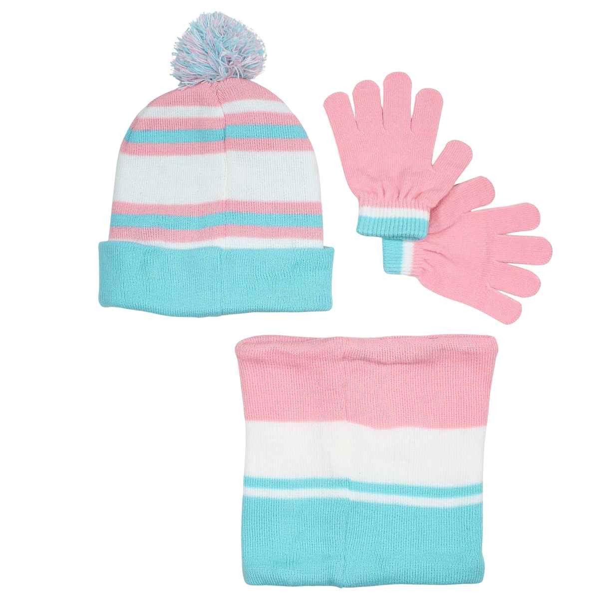 PAW PATROL Bommelmütze Paw Patrol Skye Liberty Kinder 3tlg Wintermütze plus Handschuhe Snood Gr. 54