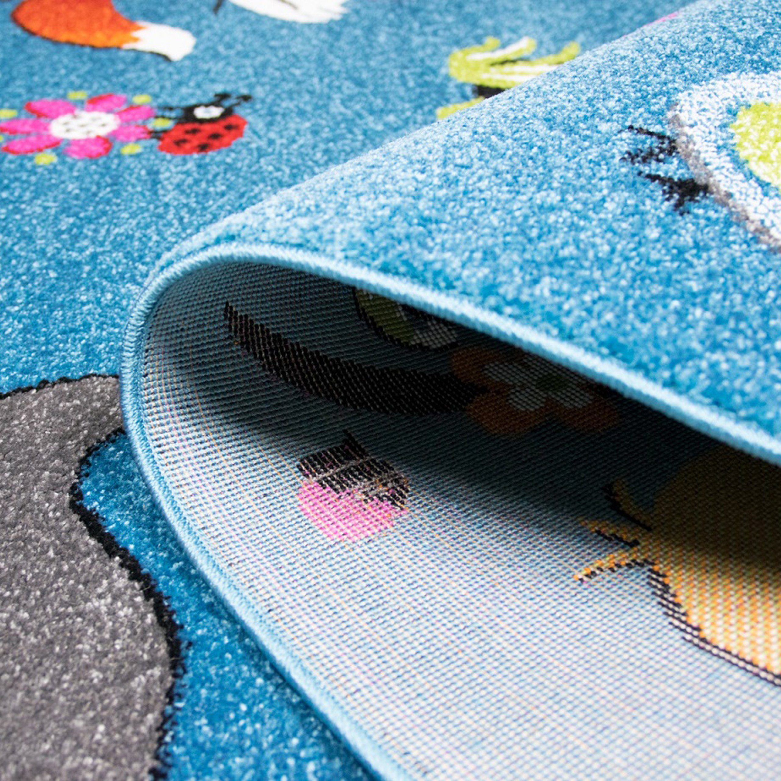 TeppichHome24 Kinderteppich Kinderzimmer Teppich Zootiere in blau, rechteckig, Höhe: 11 mm – Bild 3 von 4