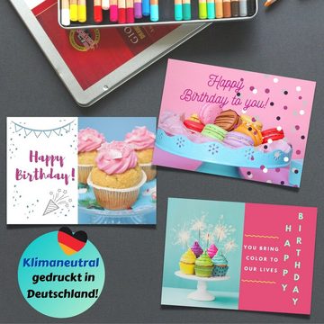 Domelo Geburtstagskarte Geburtstagskarten 12er Set mit Umschlag, Happy Birthday Postkarten, Grußkarten 12er Set, Kraftpapier Karten zum Geburtstag