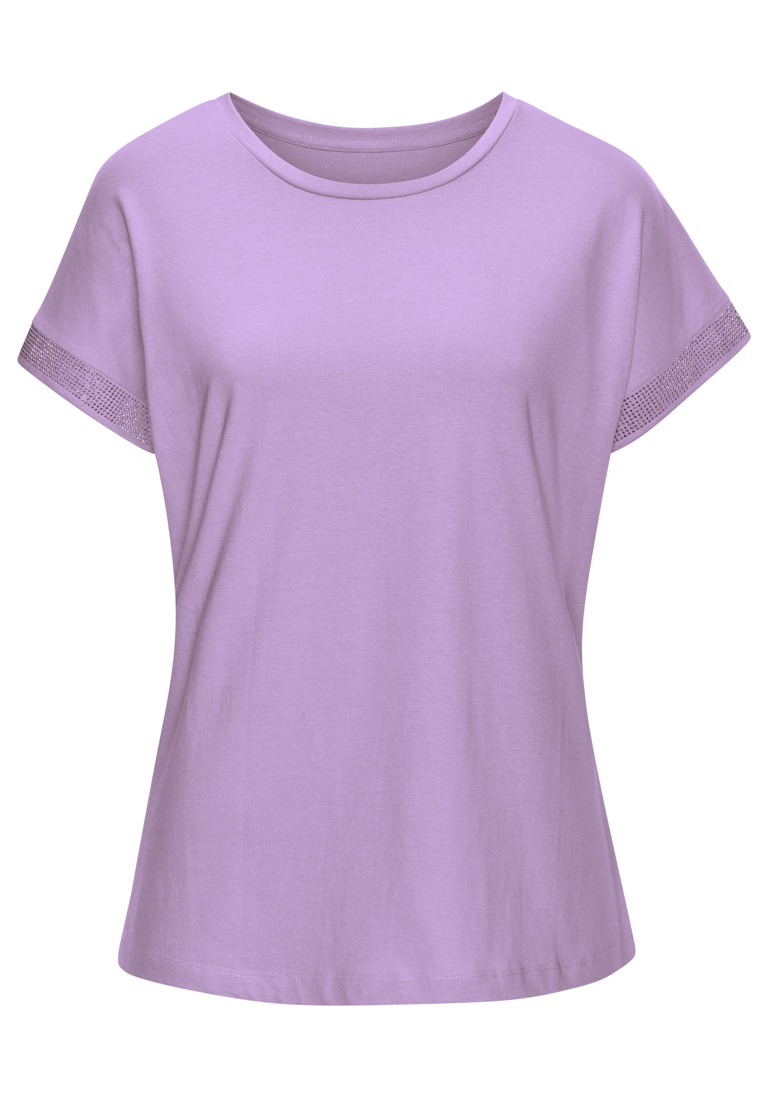 LASCANA Kurzarmshirt mit glitzernem Strass-Design am Arm aus weicher Baumwoll-Qualität. € 29,99