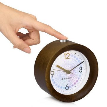 Navaris Reisewecker Analog Holz Wecker mit Snooze, Retro Uhr Rund, mit Design